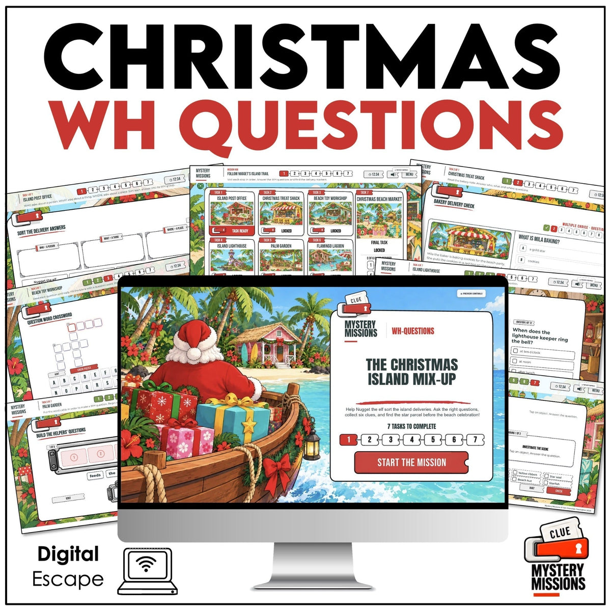 Christmas WH Questions Digital Escape Room: The Christmas Island Mix-Up
