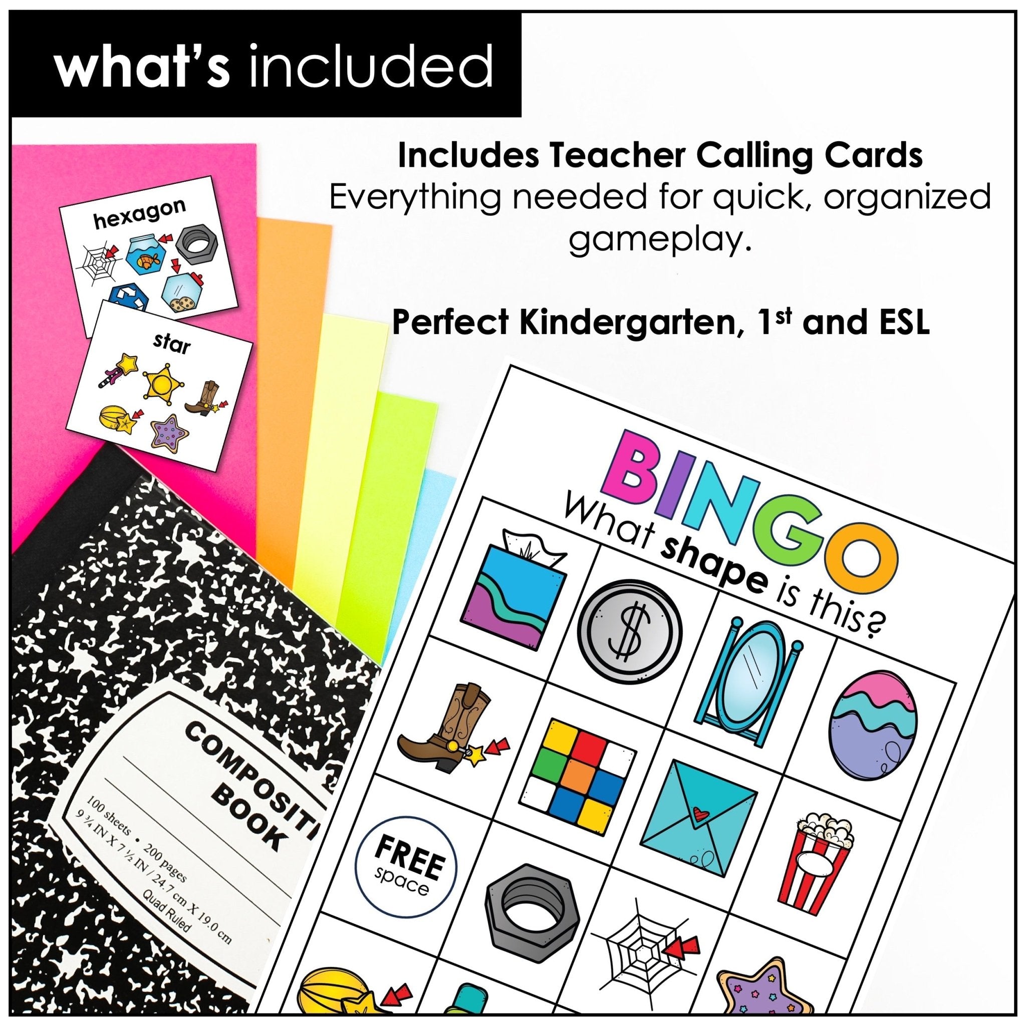 2D Shape Bingo Game – Kindergarten Shape Recognition & ESL Shapes Activity - Hot Chocolate Teachables