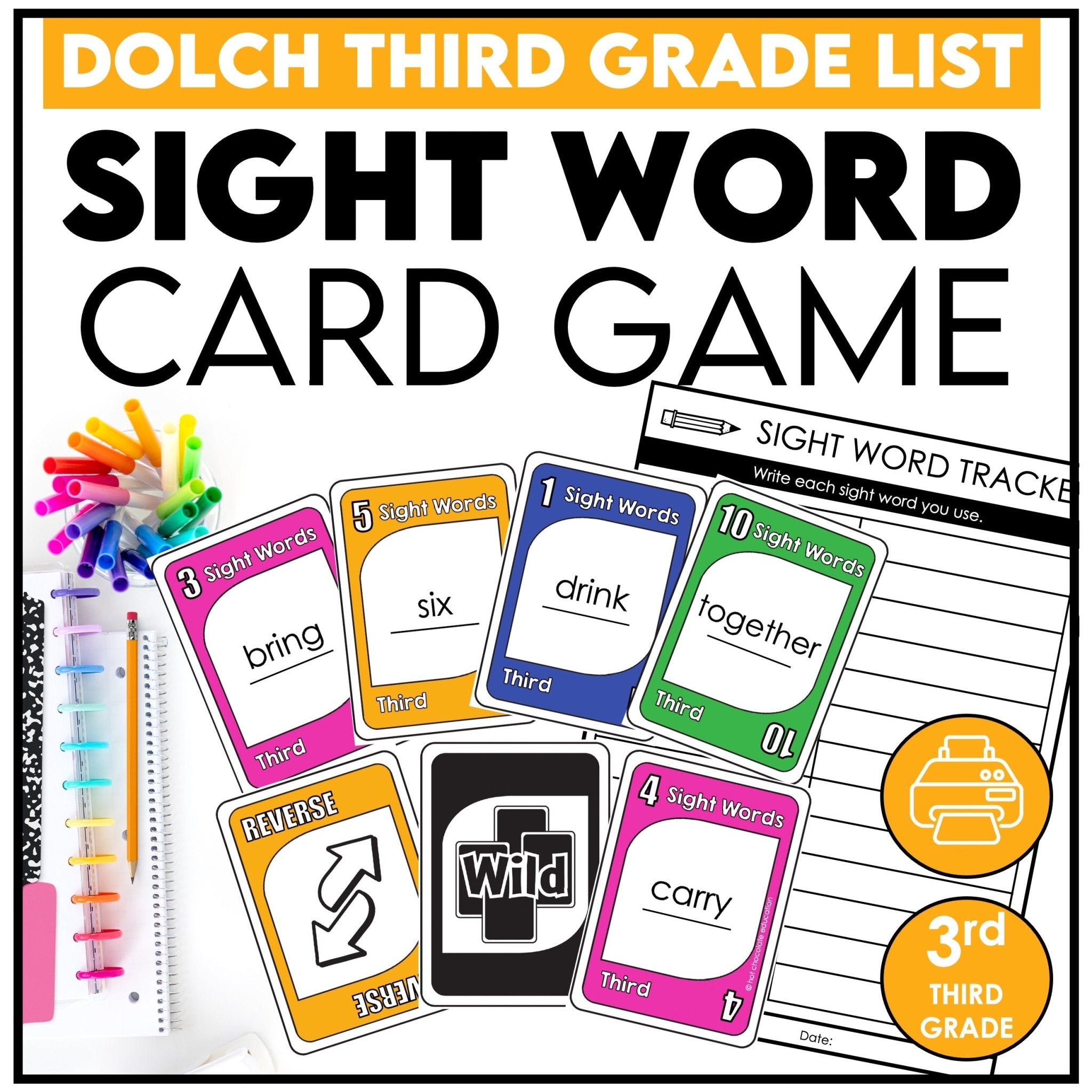 3rd Grade Sight Word Card Game | Dolch Word List - Plays like UNO - Hot Chocolate Teachables