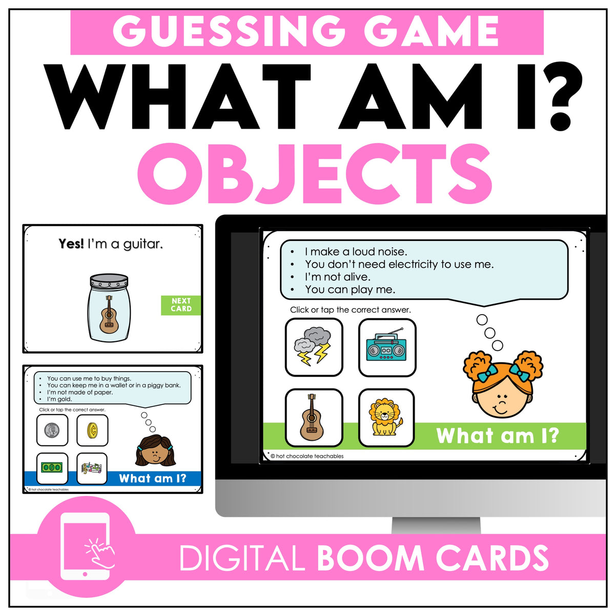 What am I? ESL Vocabulary Guessing Game BOOM CARDS - OBJECTS