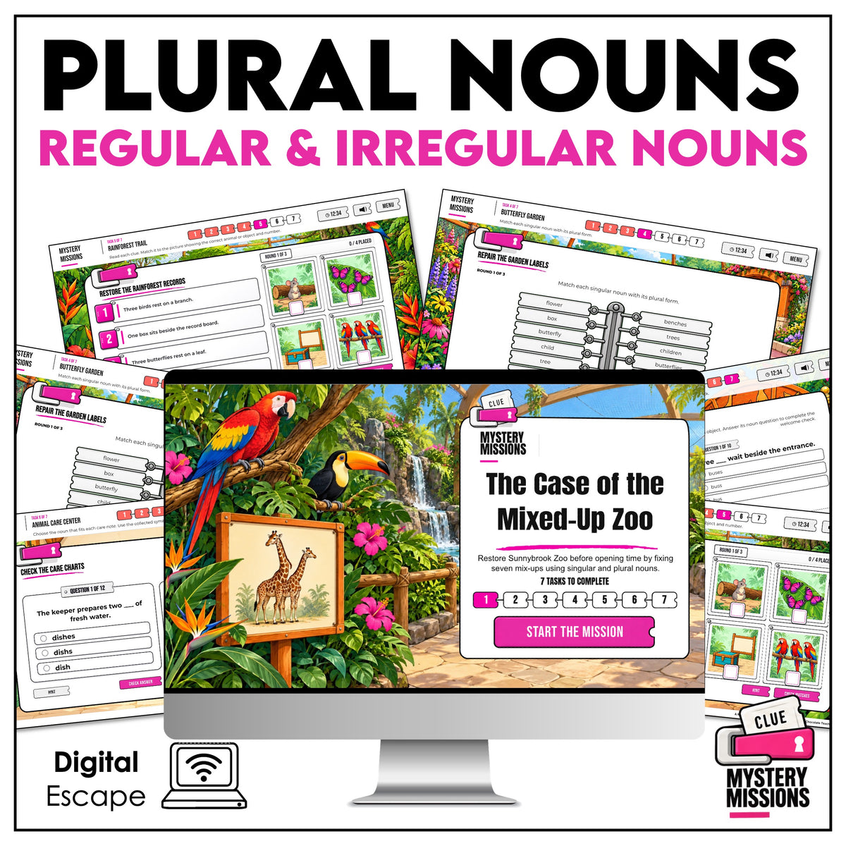 Plural Nouns Digital Escape Room – Zoo Mystery