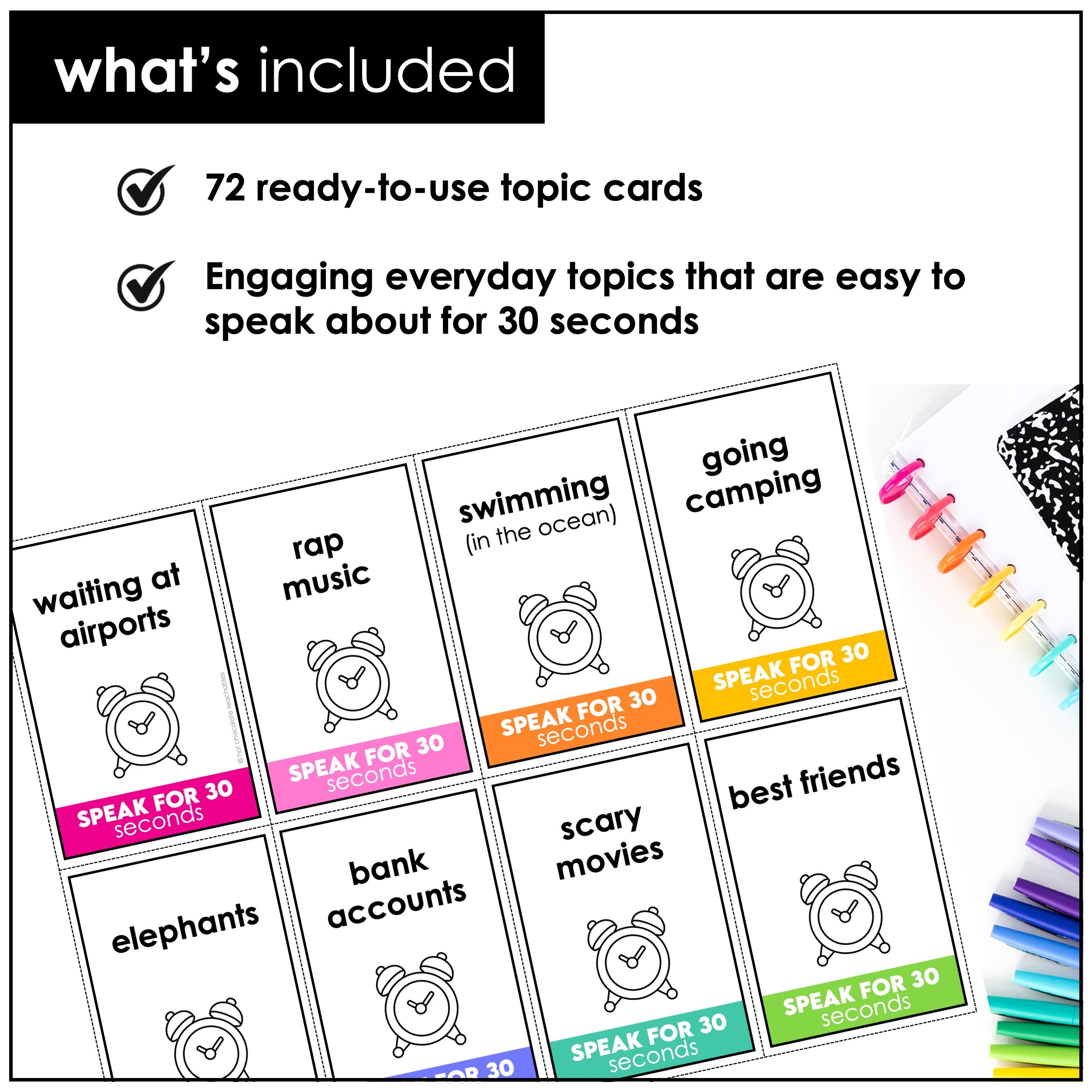 ESL Speaking Topic Prompts - Speak for 30 Seconds Discussion Cards