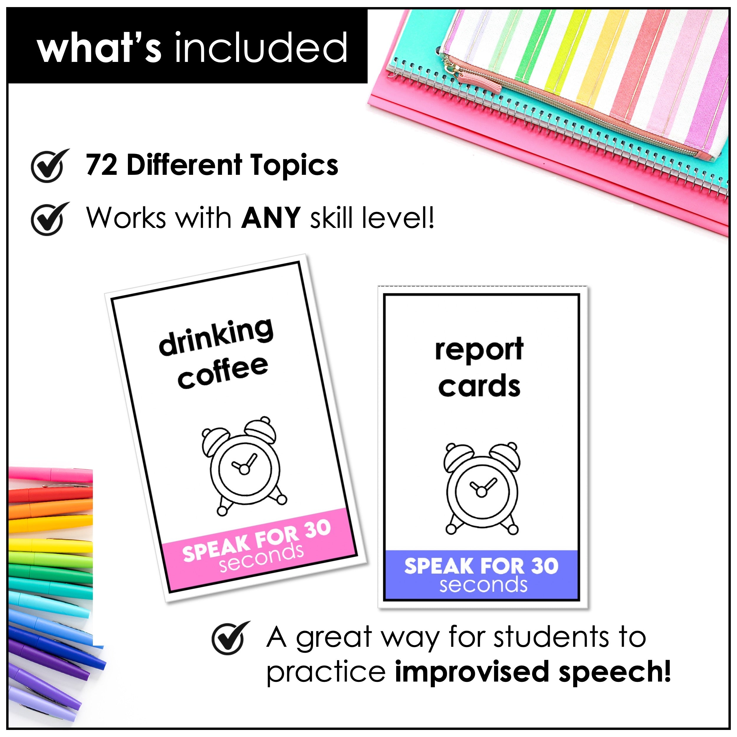 ESL Speaking Topic Prompts - Speak for 30 Seconds Discussion Cards