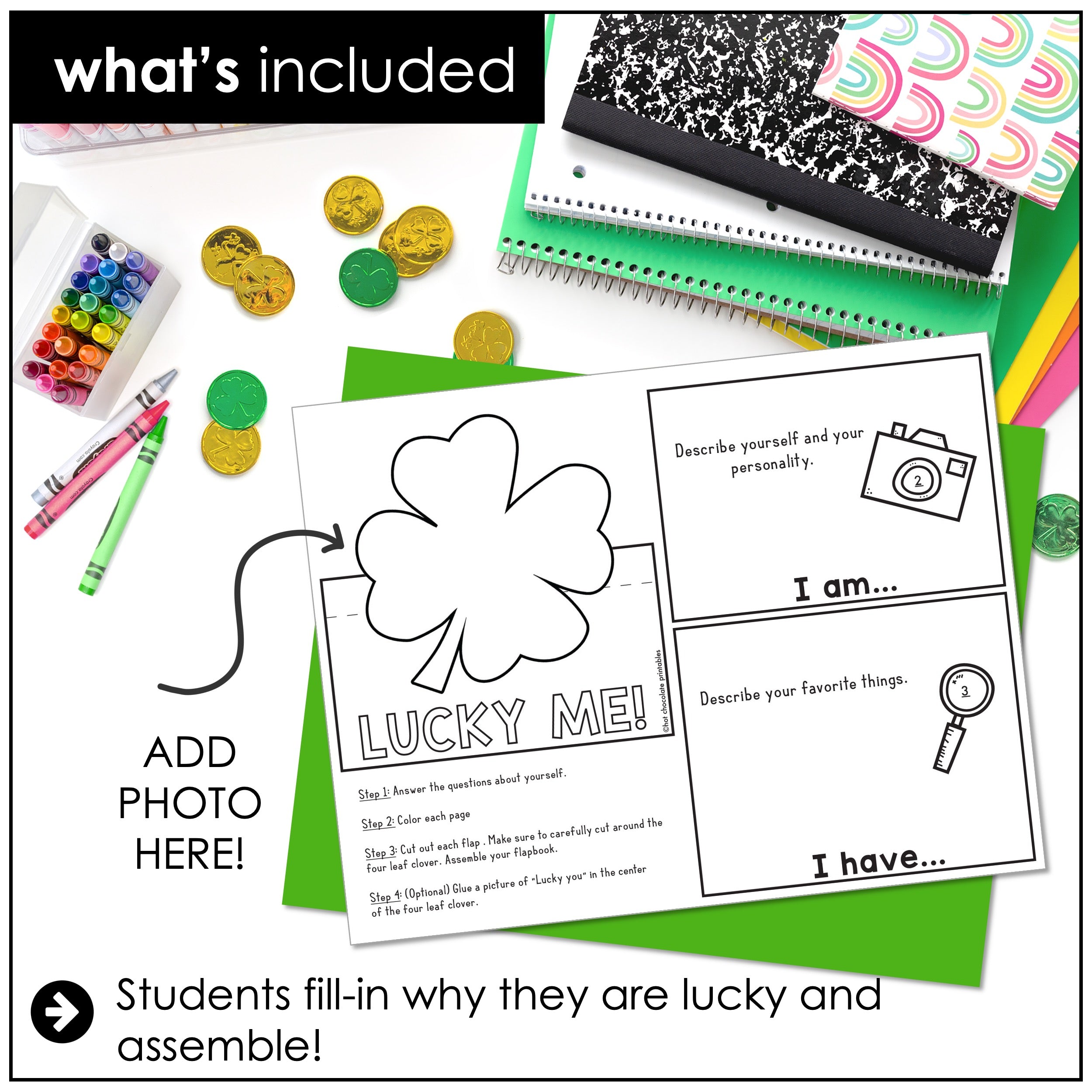 ESL St. Patrick's Day Flap Book - Writing Craft  - Simple sentences about me