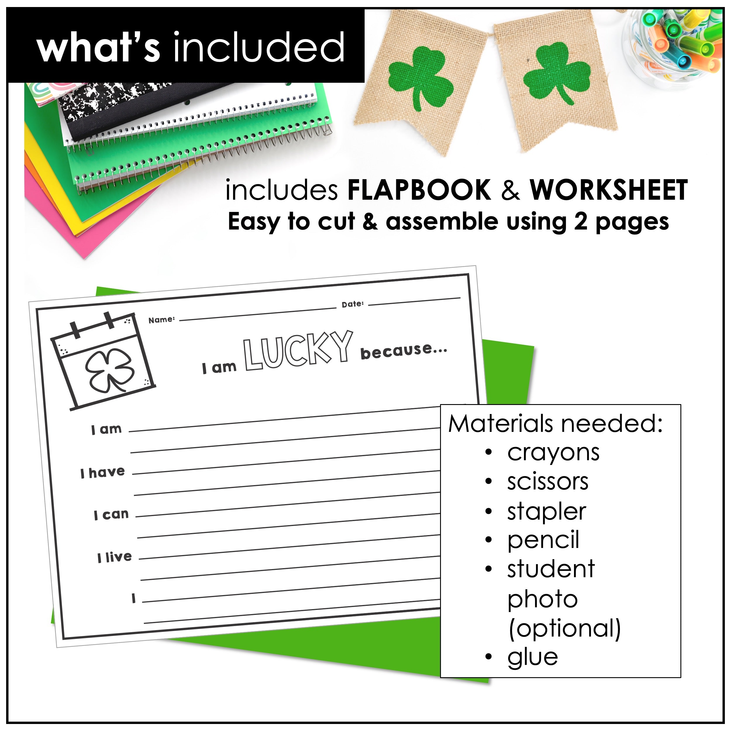 ESL St. Patrick's Day Flap Book - Writing Craft  - Simple sentences about me