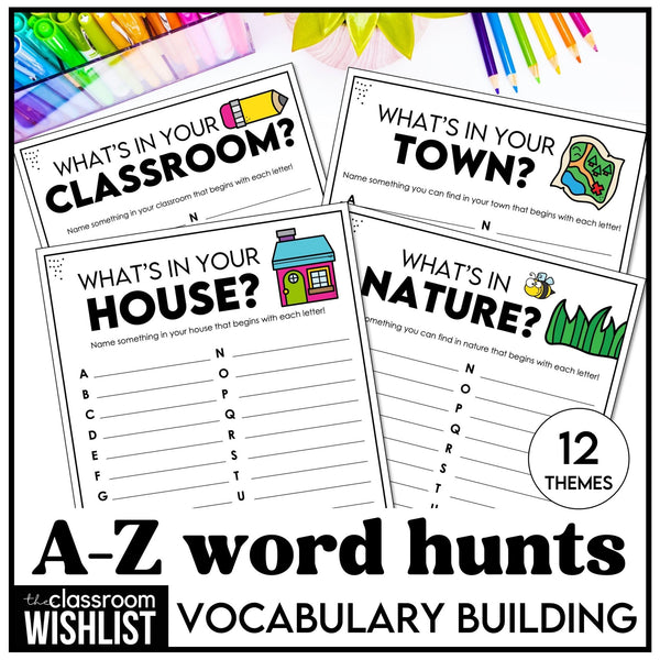 A - Z Word Hunt Games | Vocabulary Building for Early Learners | ESL & ELL - Hot Chocolate Teachables