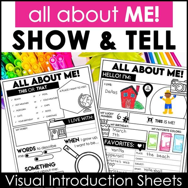 ABOUT ME - Back to School Show and Tell Student Introduction Worksheets - Hot Chocolate Teachables