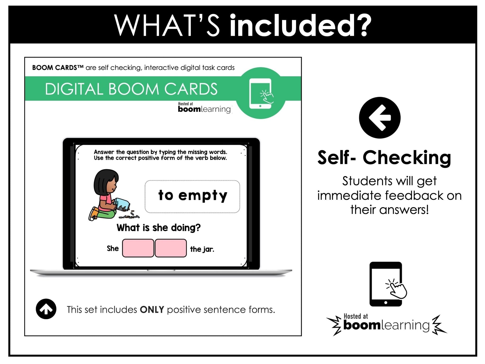Action Verb BOOM CARDS - Sentence Building Present Progressive Tense Digital Task Cards - Hot Chocolate Teachables