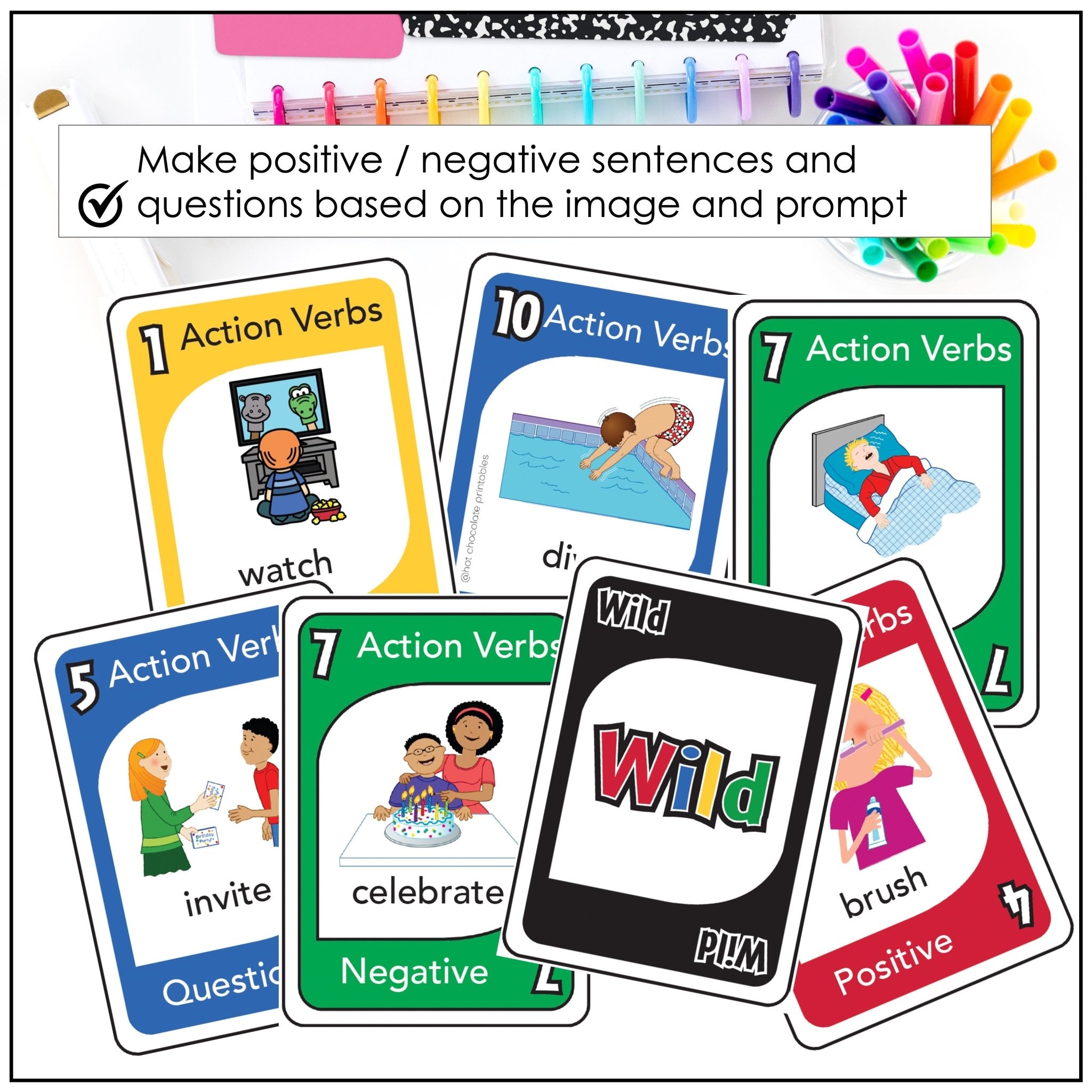Action Verb Card Game : Present Continuous Tense - Volume 1 - Hot Chocolate Teachables