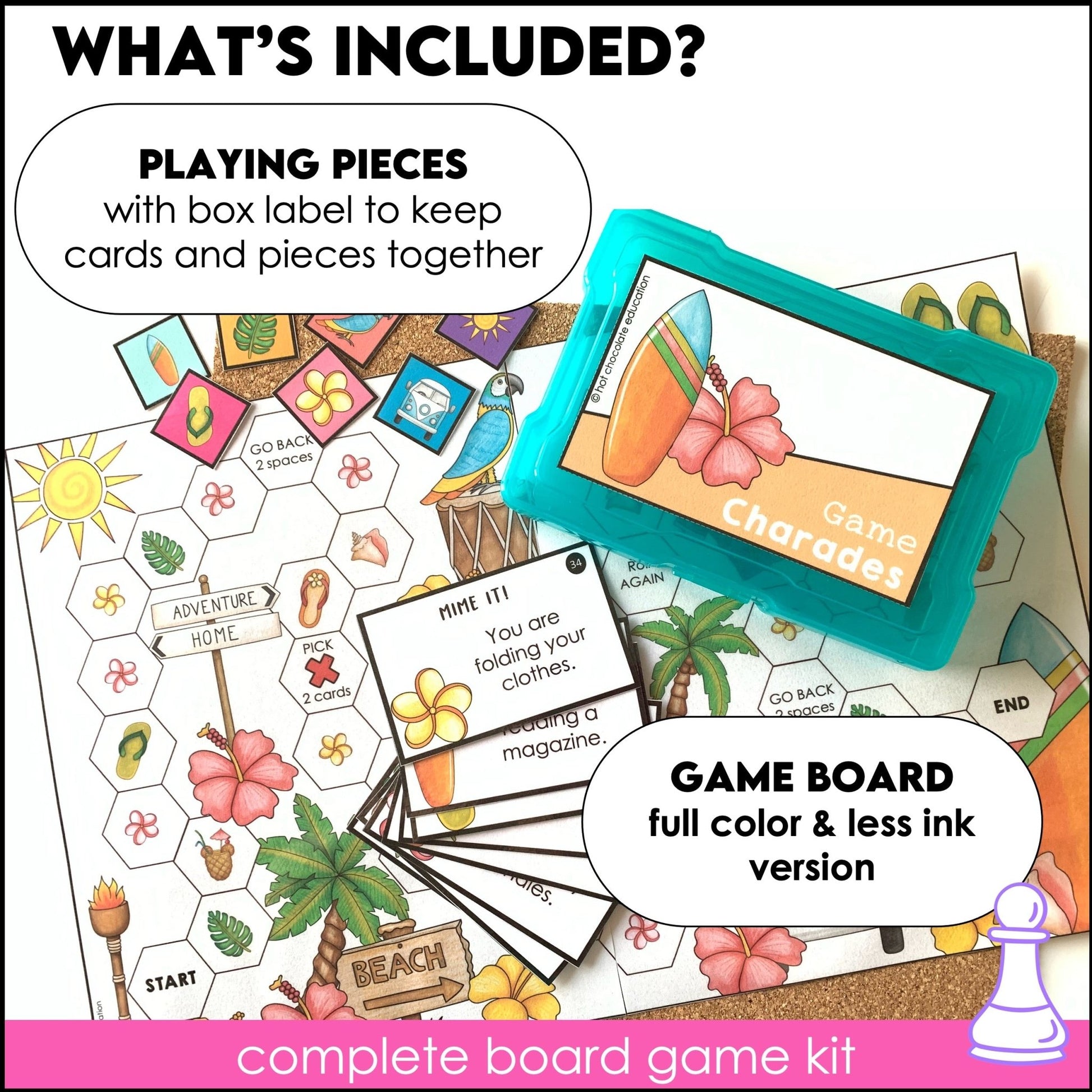 Action Verb Charades | Present Continuous Tense Miming Board Game - Hot Chocolate Teachables