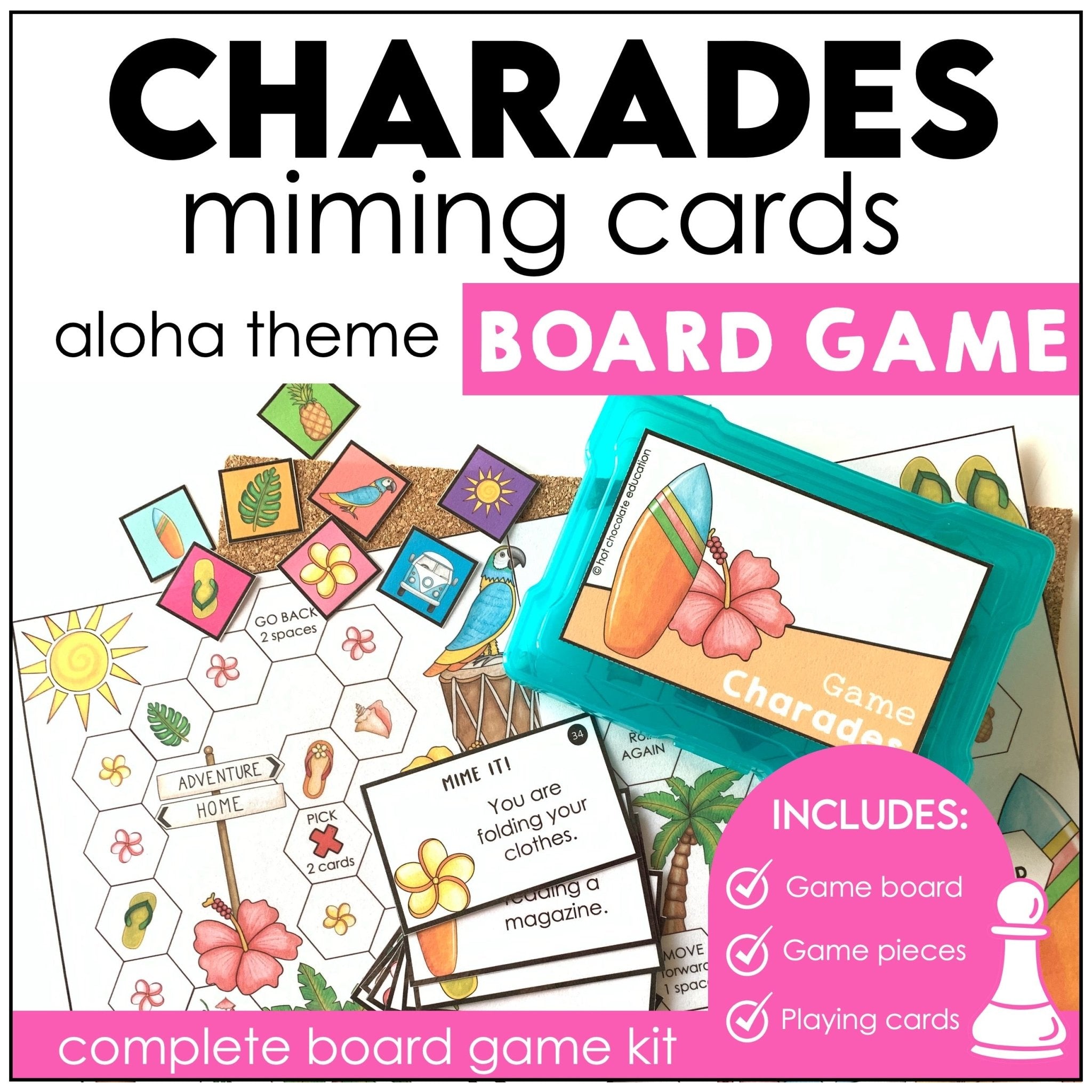 Action Verb Charades | Present Continuous Tense Miming Board Game - Hot Chocolate Teachables