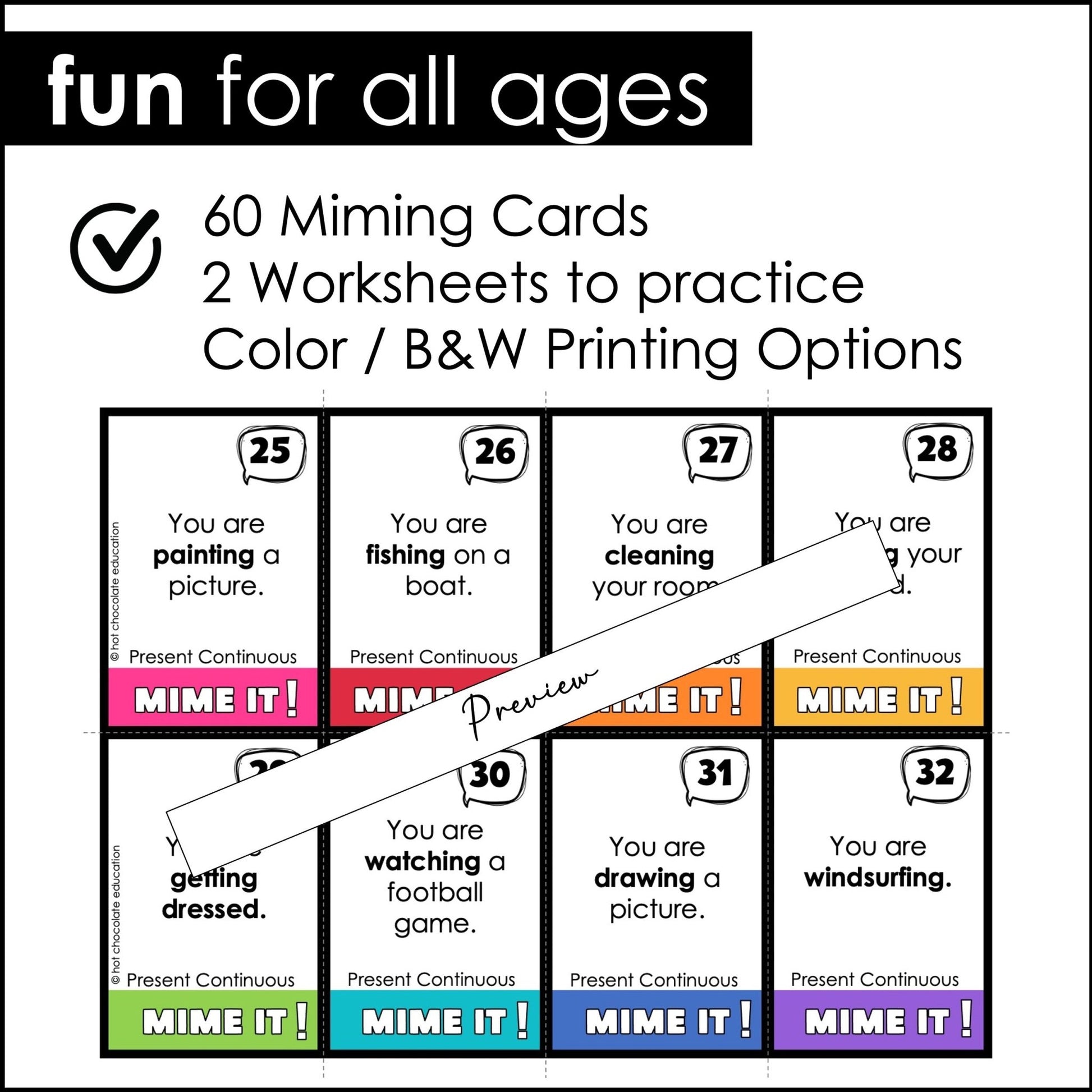 Action Verb Charades | Present Continuous Tense Miming Game - Hot Chocolate Teachables