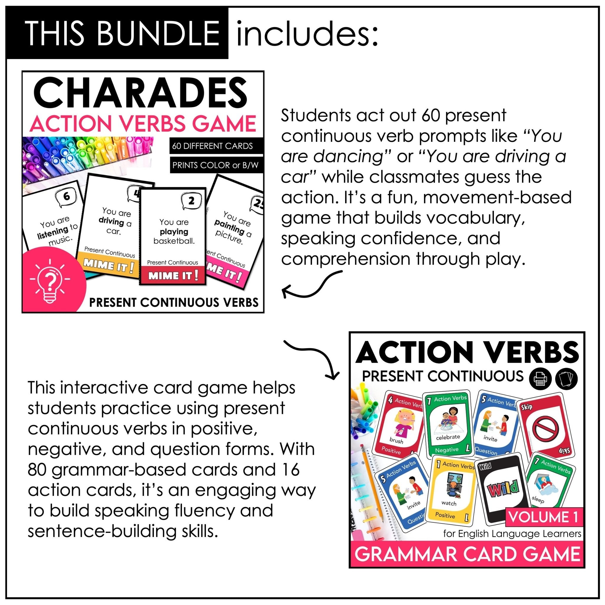 Action Verbs | Present Continuous Games | Activities | Worksheets | Lessons - Hot Chocolate Teachables
