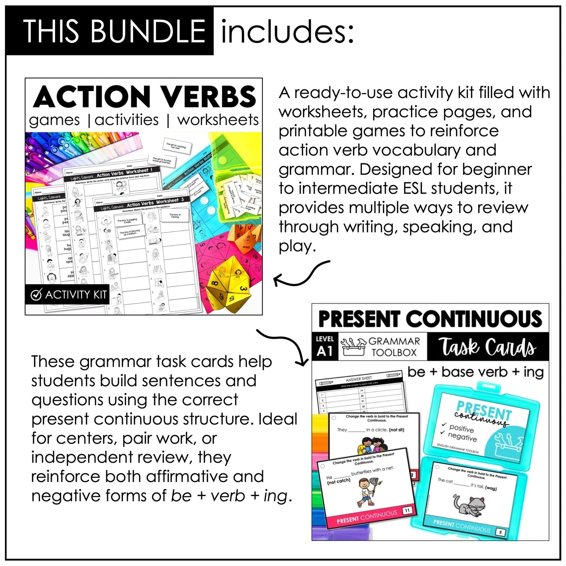 Action Verbs | Present Continuous Games | Activities | Worksheets | Lessons - Hot Chocolate Teachables