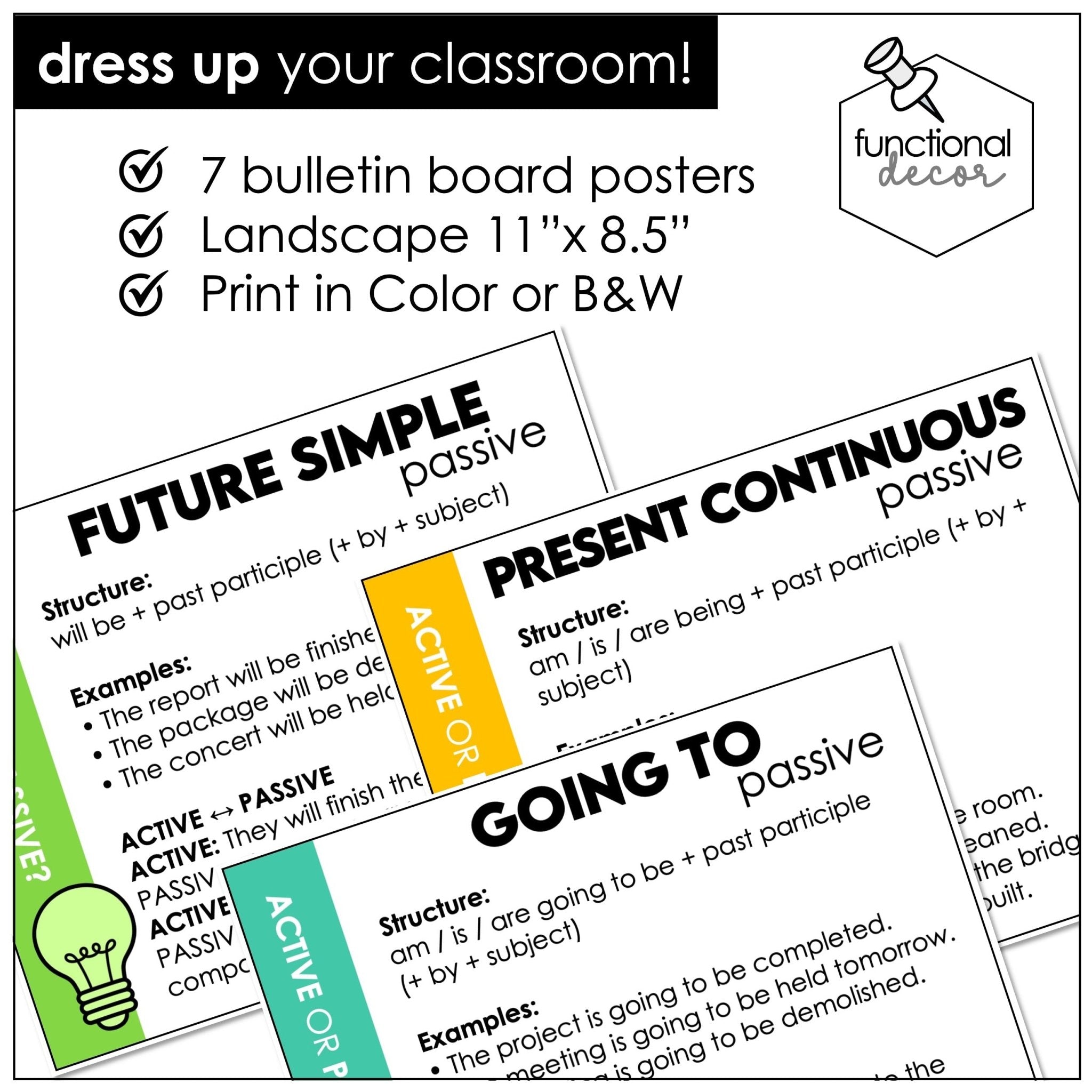 Active & Passive Voice Posters – All Tenses ESL Grammar Anchor Charts - Hot Chocolate Teachables
