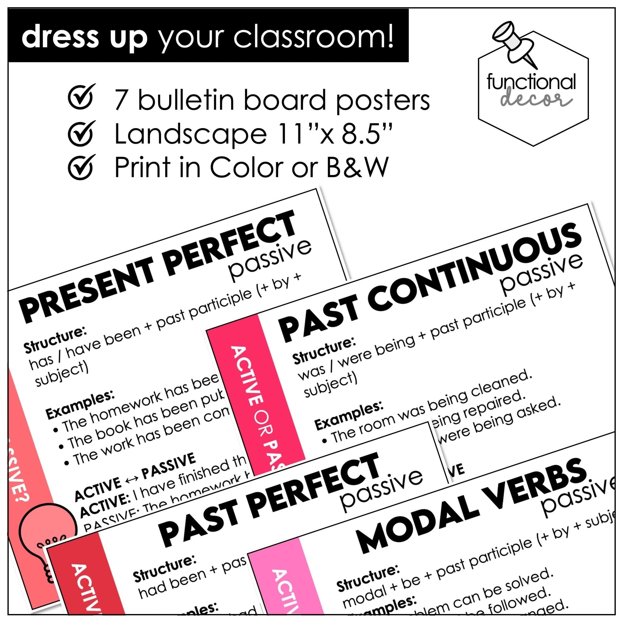 Active & Passive Voice Posters – All Tenses ESL Grammar Anchor Charts - Hot Chocolate Teachables