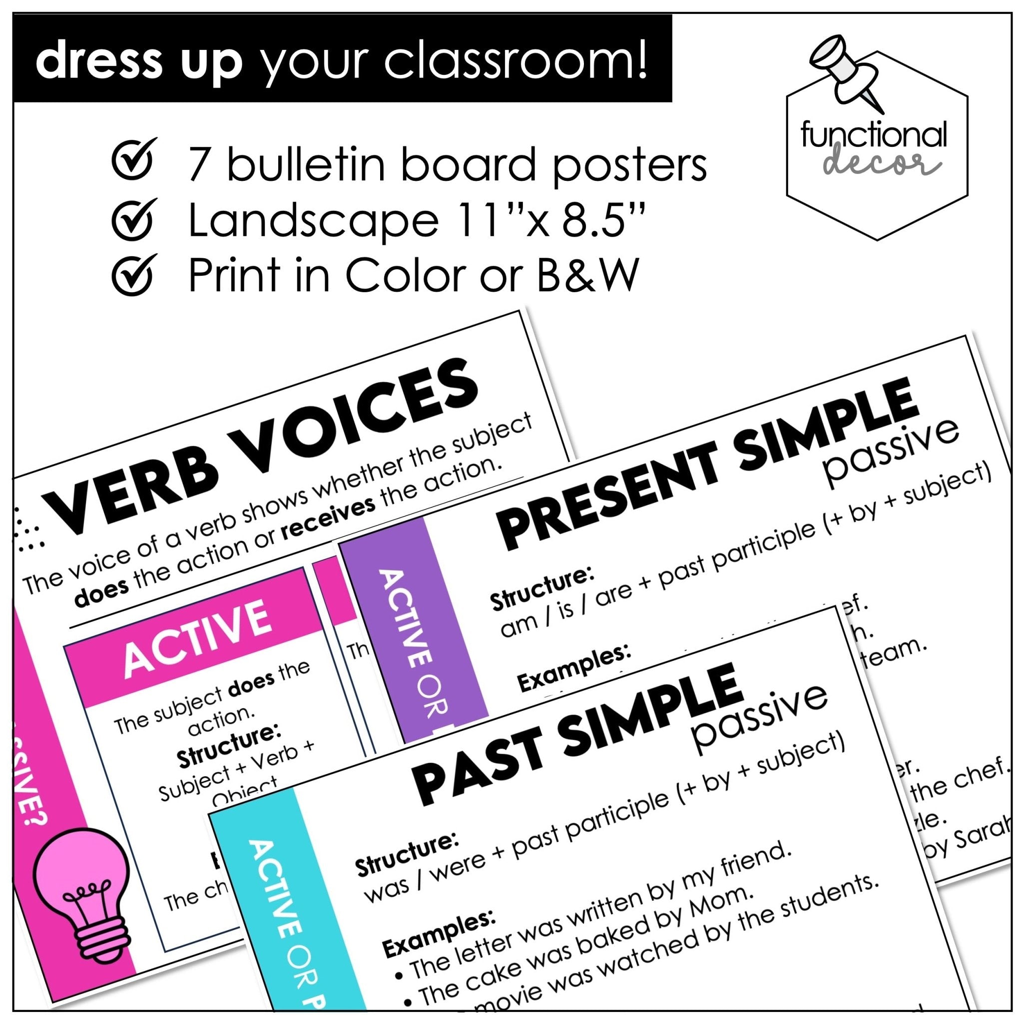 Active & Passive Voice Posters – All Tenses ESL Grammar Anchor Charts - Hot Chocolate Teachables