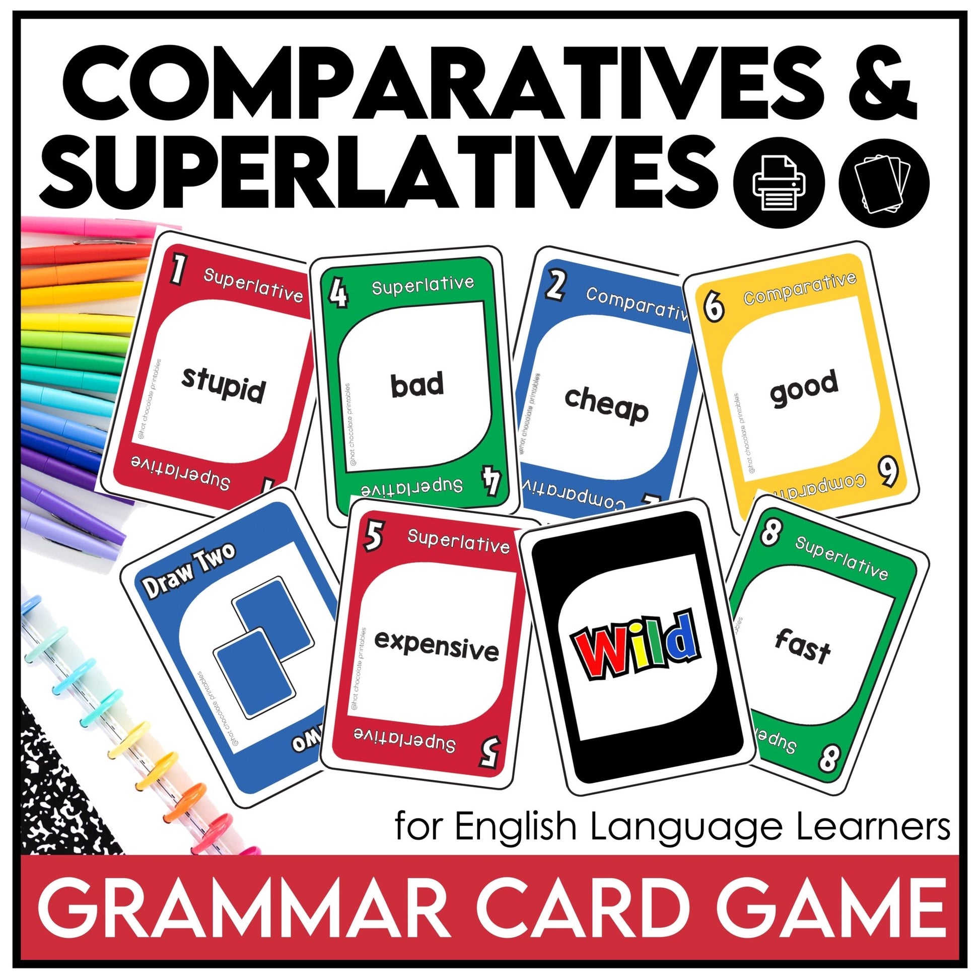 Adjectives : Comparative & Superlative Card Game - Hot Chocolate Teachables