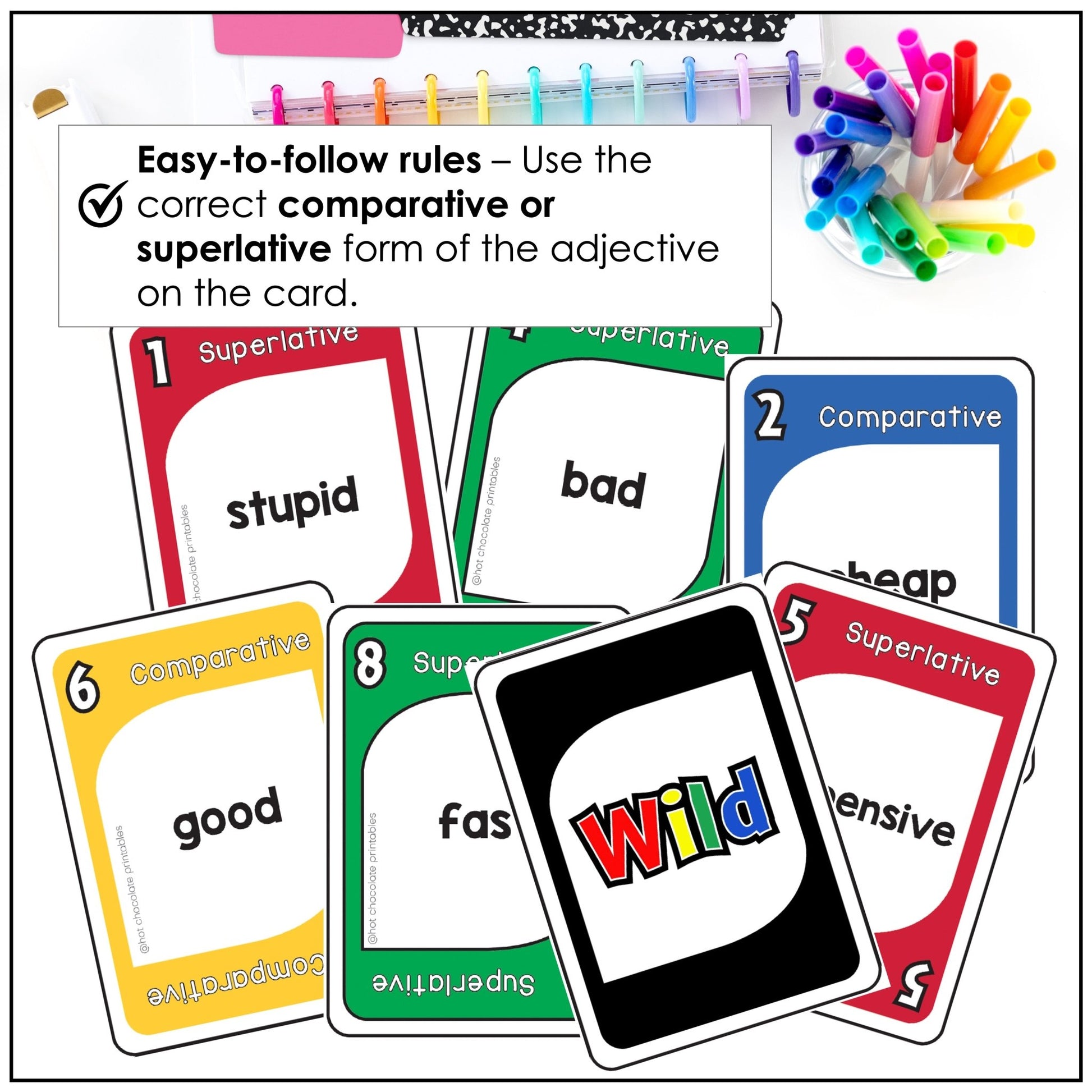 Adjectives : Comparative & Superlative Card Game - Hot Chocolate Teachables