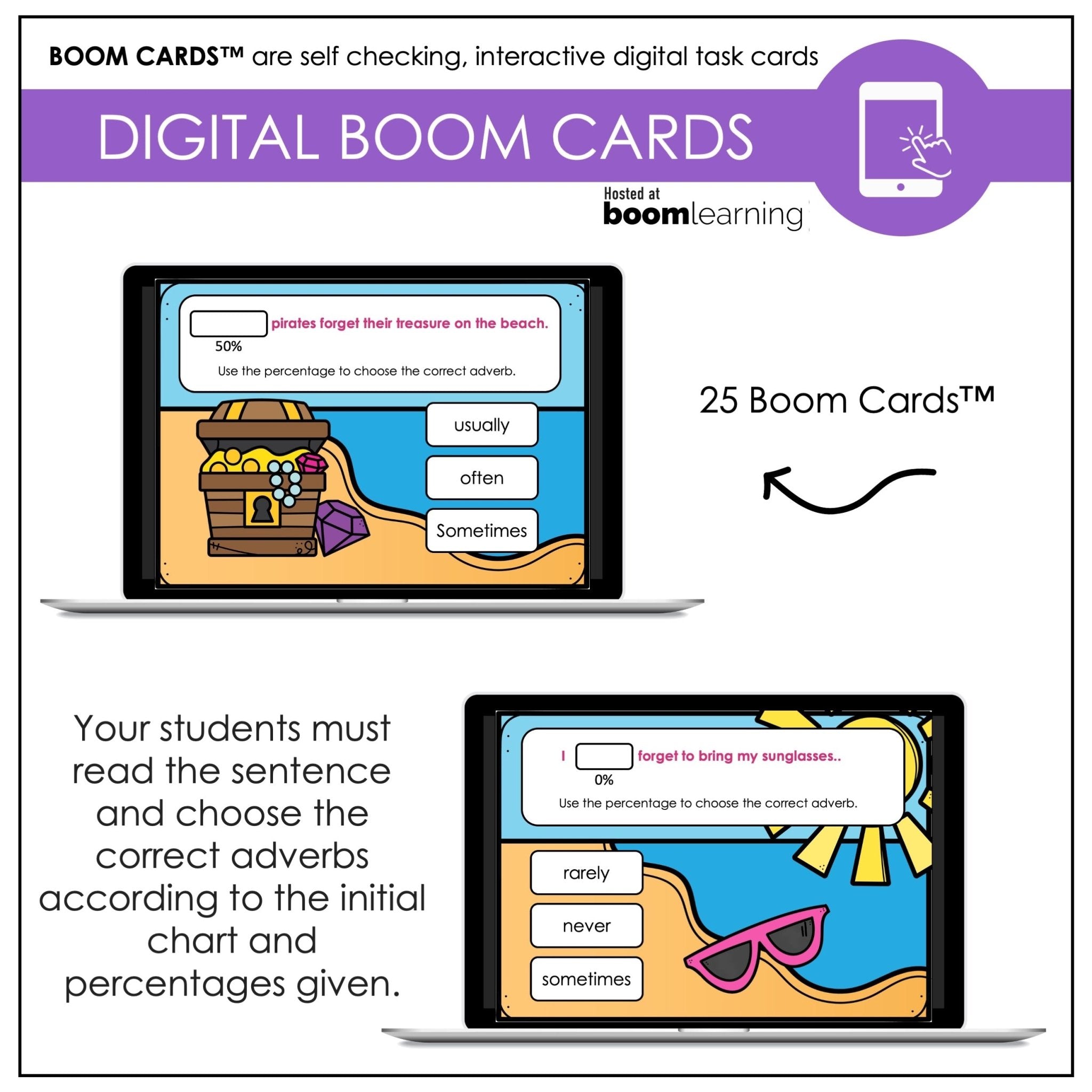 Adverbs of Frequency | Present Simple Sentences Digital Task Cards - Hot Chocolate Teachables