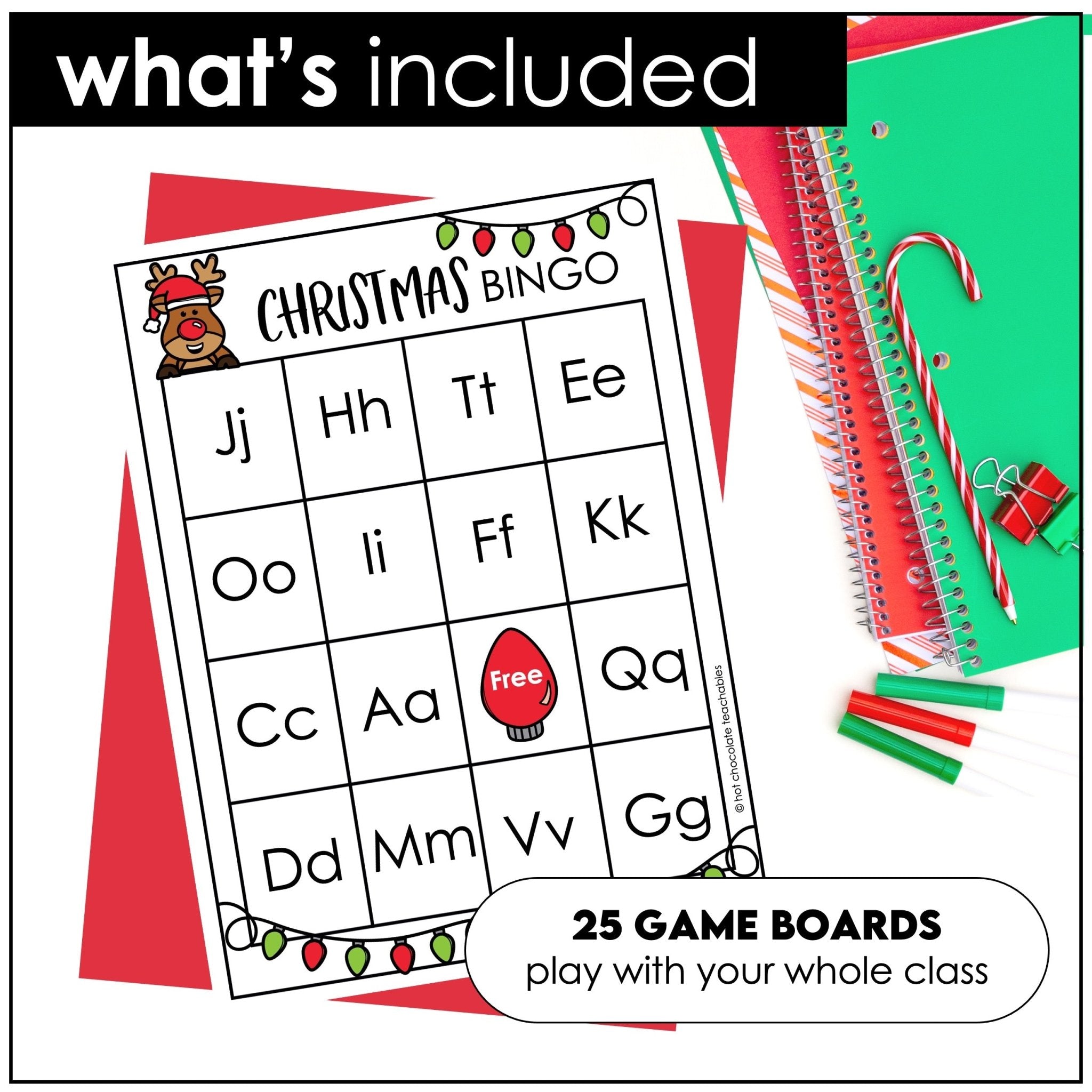 Alphabet Bingo Bundle : Digital & Print - Christmas Theme Game Boards - Hot Chocolate Teachables