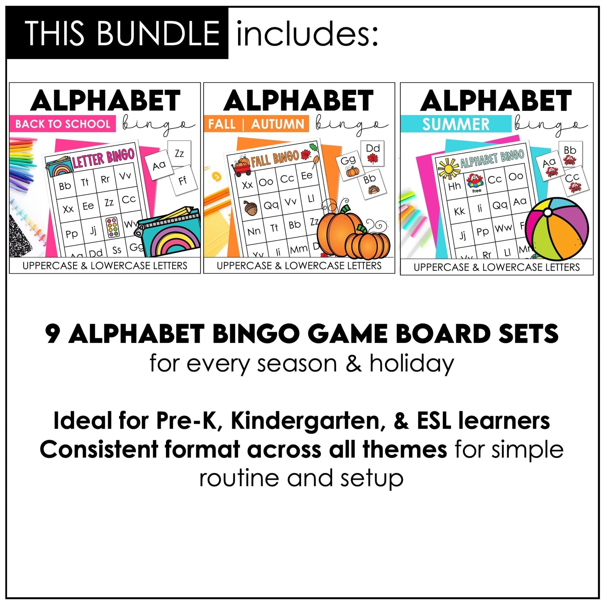 Alphabet Letter Bingo Games Bundle | Uppercase & Lowercase Letters - Hot Chocolate Teachables