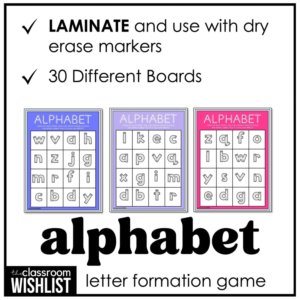 Alphabet Letter Formation Bingo Game | Lowercase Letter Tracing - Hot Chocolate Teachables