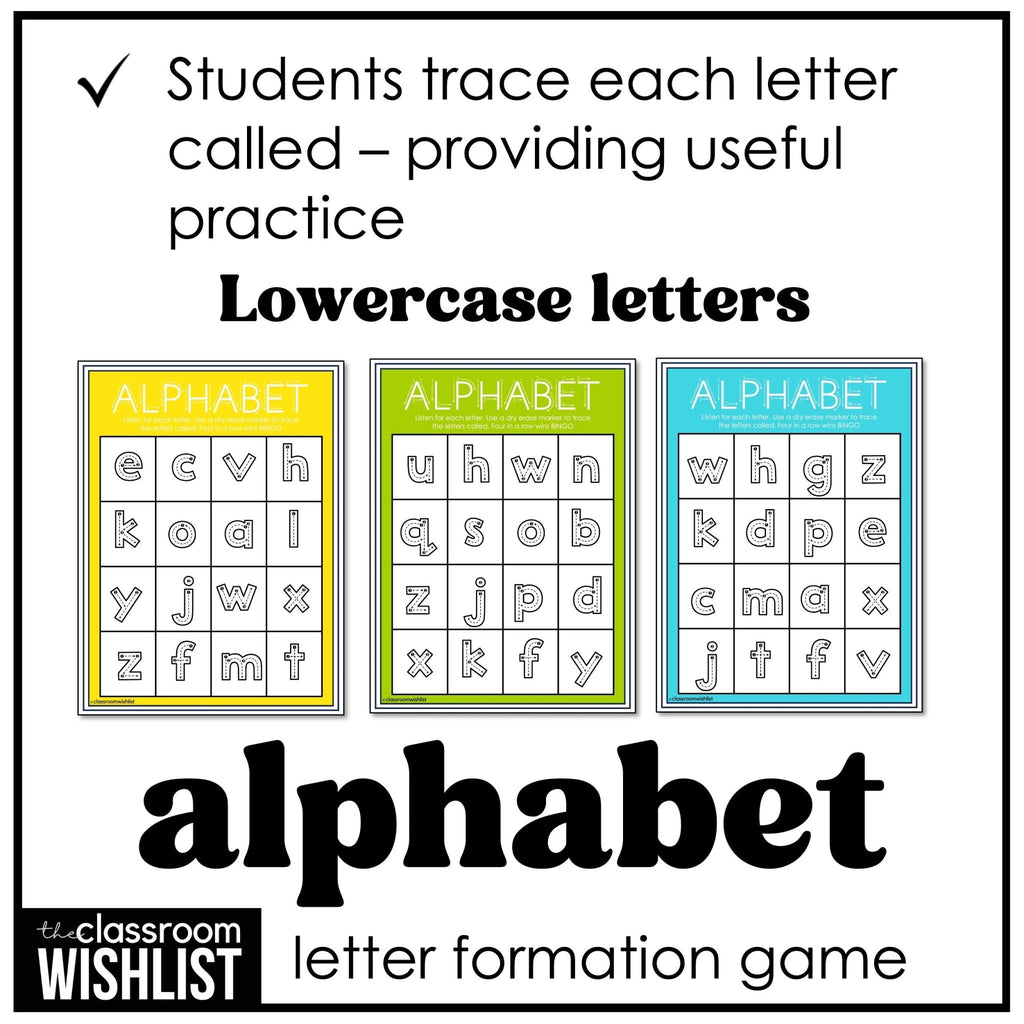 Alphabet Letter Formation Bingo Game | Lowercase Letter Tracing - Hot Chocolate Teachables