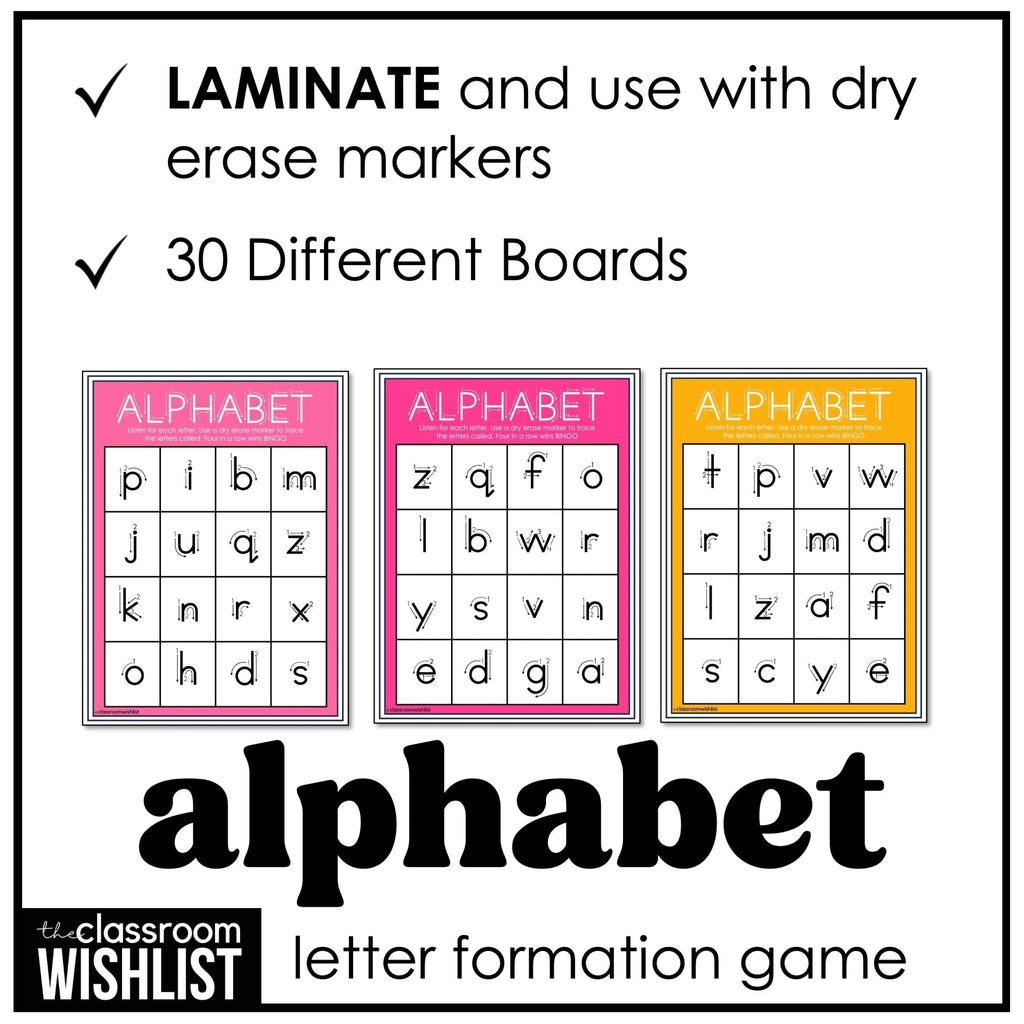 Alphabet Letter Formation Bingo Game | Practice Lowercase Letters - Hot Chocolate Teachables