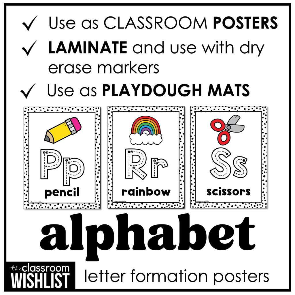 Alphabet Letter Formation Posters | Step by Step Letter Writing Classroom Decor - Hot Chocolate Teachables