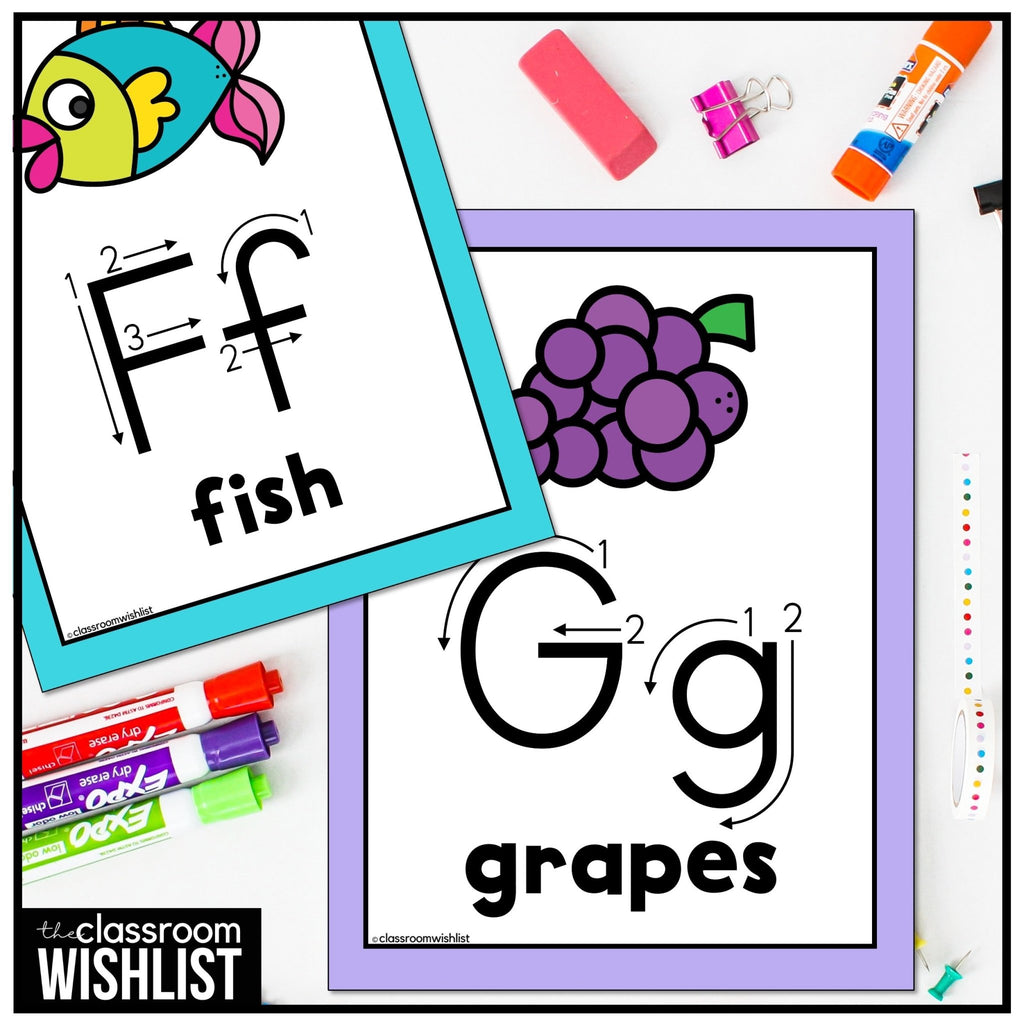 Alphabet Letter Formation Posters with numbered steps | Uppercase & Lowercase - Hot Chocolate Teachables