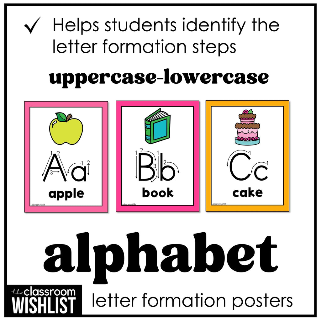 Alphabet Letter Formation Posters with numbered steps | Uppercase & Lowercase - Hot Chocolate Teachables