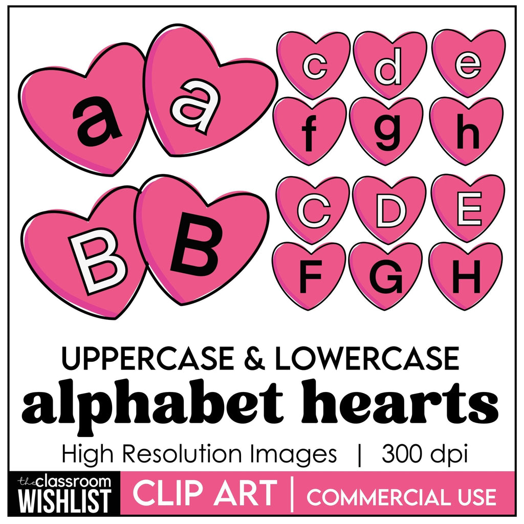 Alphabet Letter Hearts | Uppercase & Lowercase Moveable Clipart - Hot Chocolate Teachables