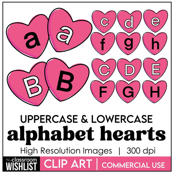 Alphabet Letter Hearts | Uppercase & Lowercase Moveable Clipart - Hot Chocolate Teachables