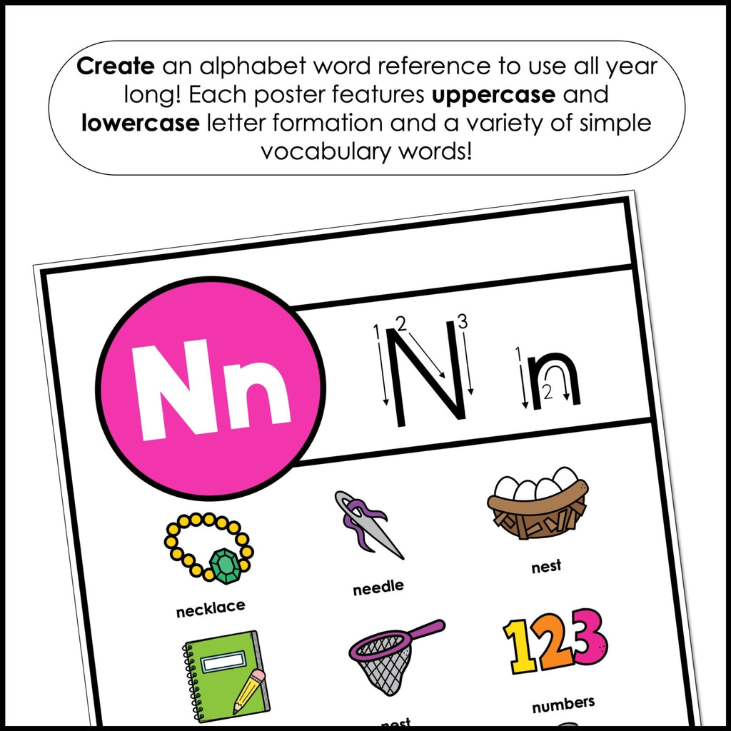 Alphabet Letter Recognition Posters and Word Reference for ESL - Hot Chocolate Teachables