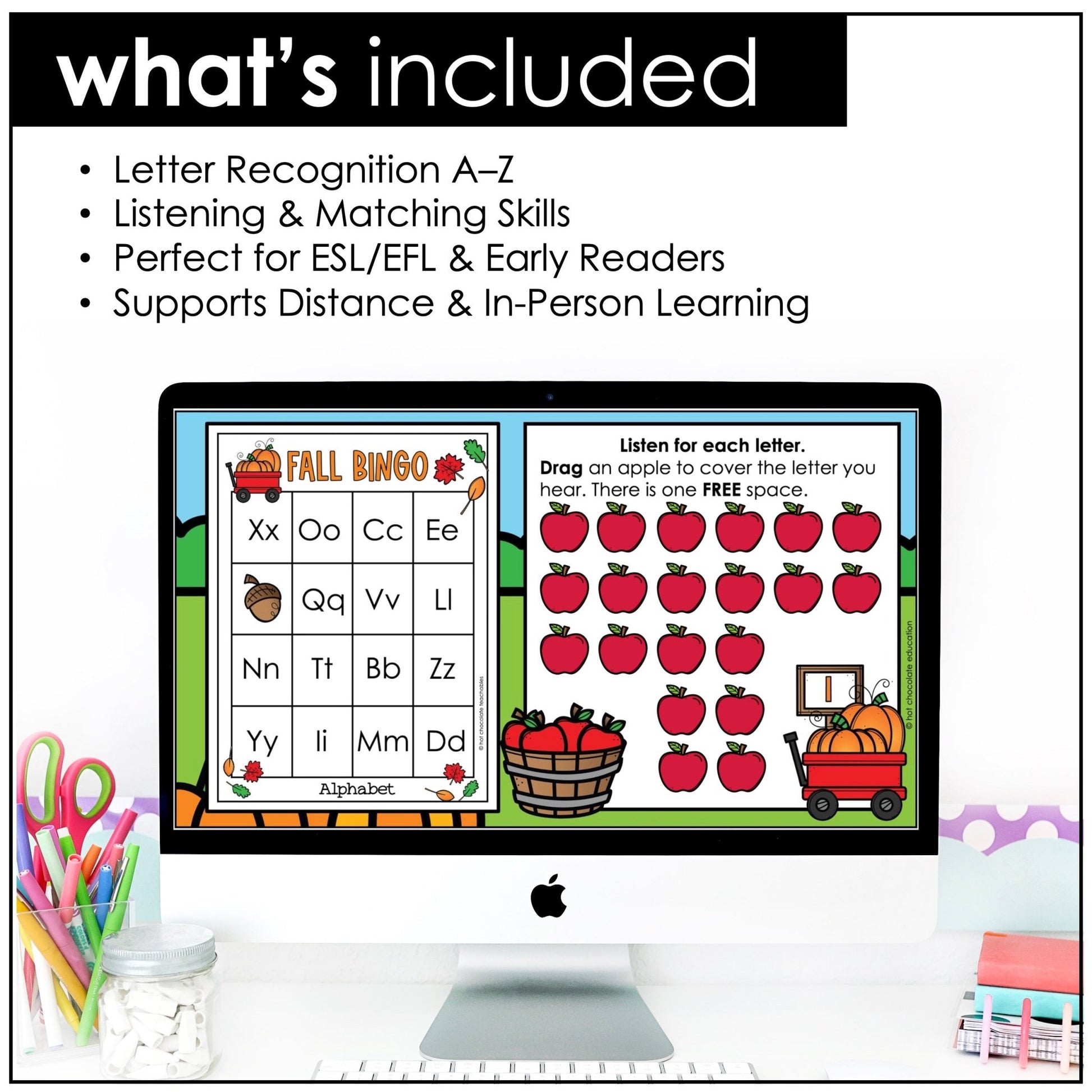 Alphabet Letters - Bingo Bundle : Digital & Print Game Boards for Fall / Autumn - Hot Chocolate Teachables
