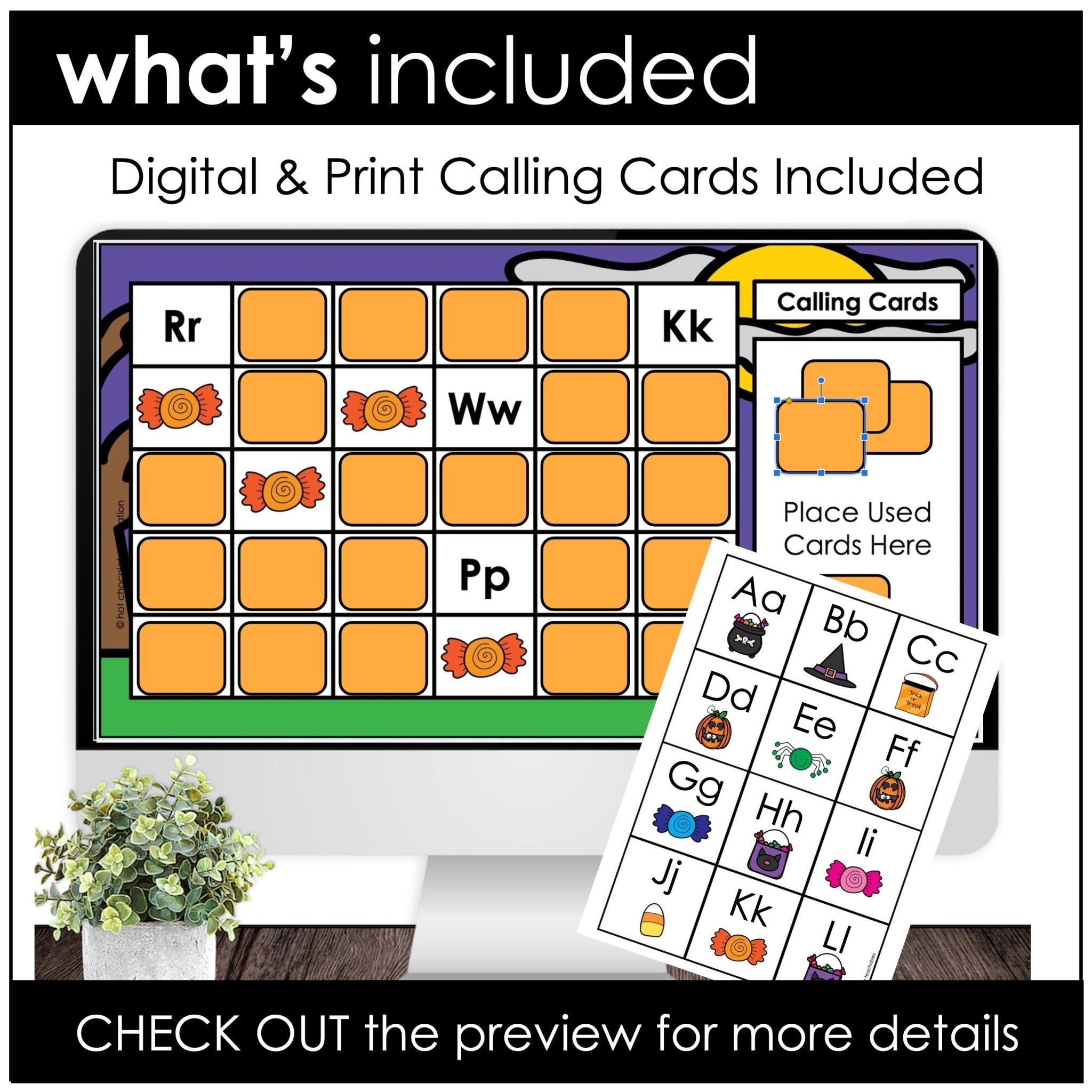 Alphabet Letters Bingo Bundle : Digital & Print - Halloween Theme Game Boards - Hot Chocolate Teachables