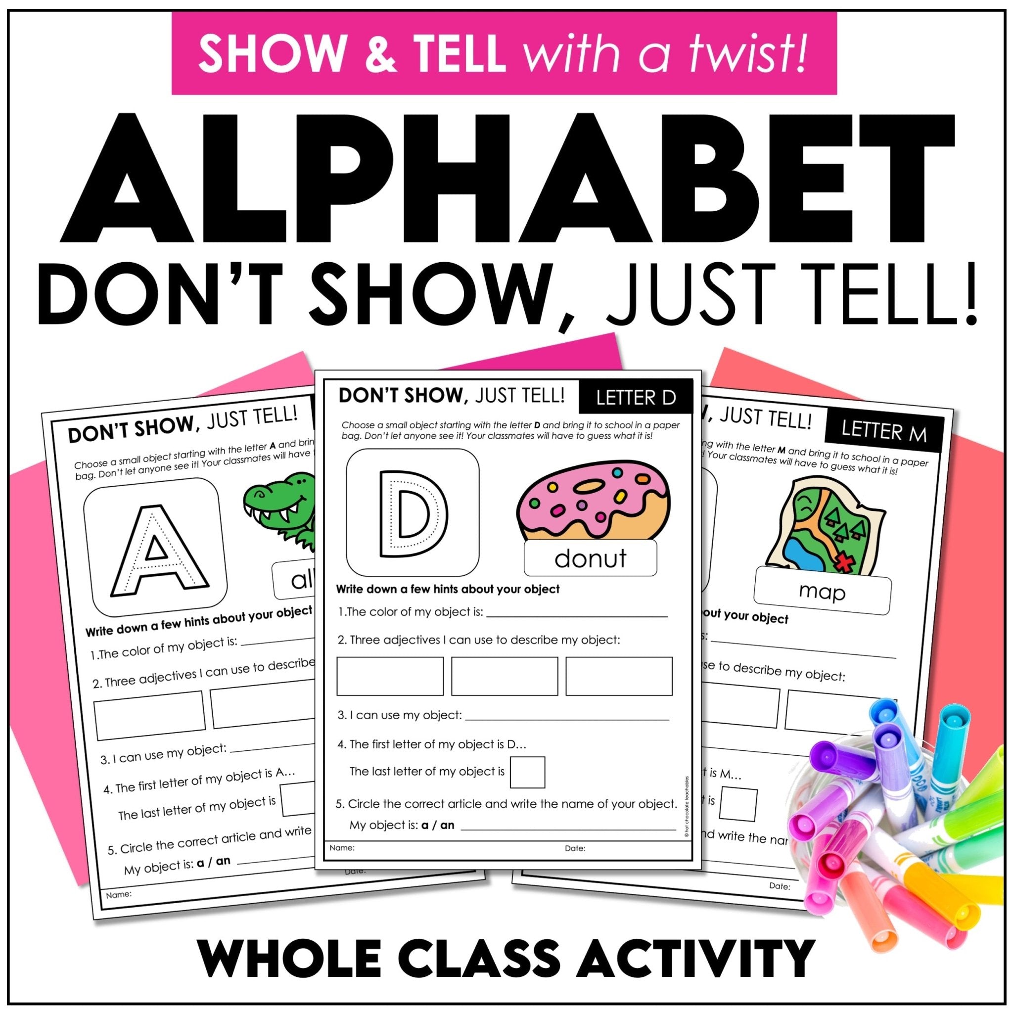 Alphabet Show and Tell | Mystery Object Guessing Game - Hot Chocolate Teachables