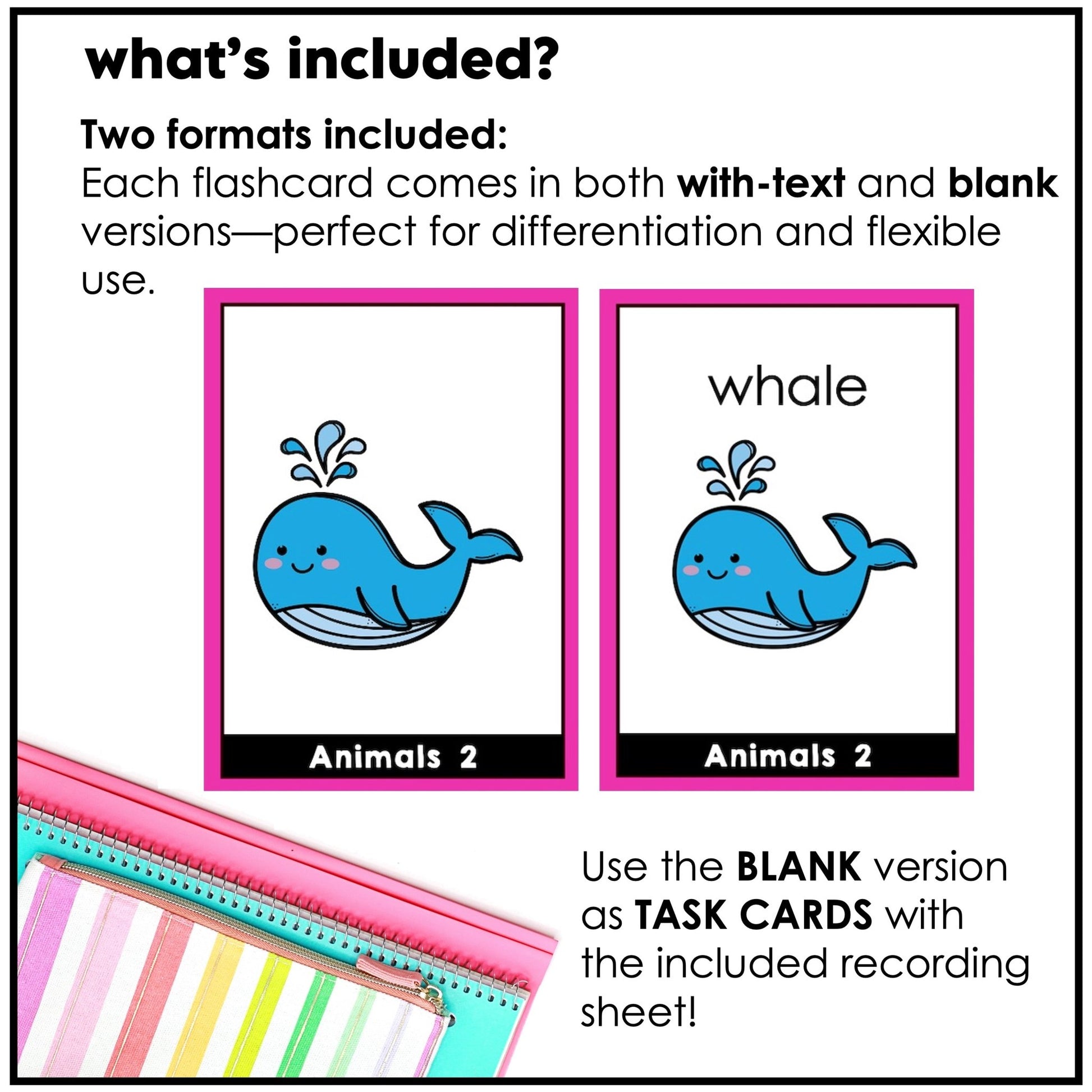 Animal Vocabulary Flash cards | ESL Task Cards - Zoo, Pets, Insects, Marine - Hot Chocolate Teachables