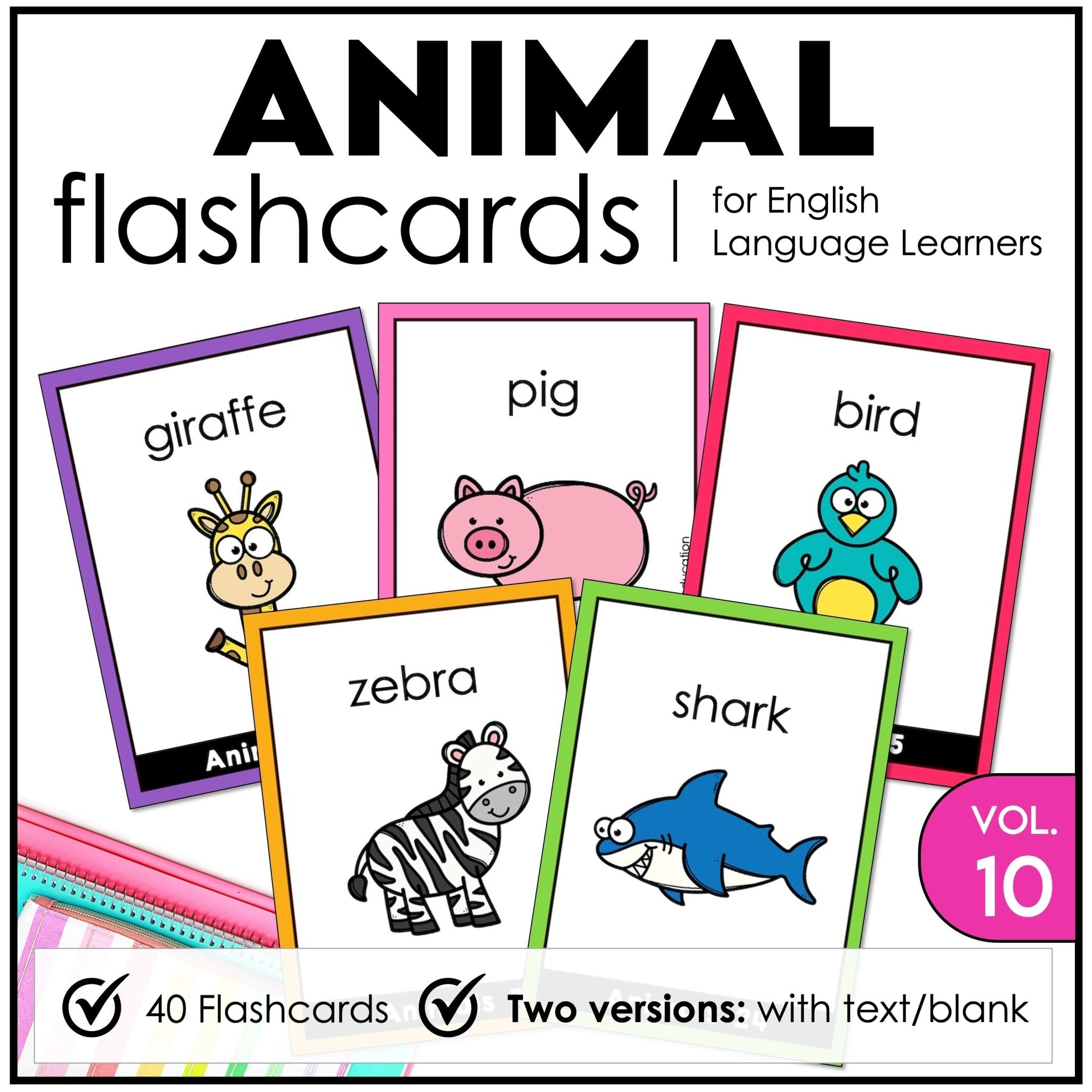 Animal Vocabulary Flash cards | ESL Task Cards - Zoo, Pets, Insects, Marine - Hot Chocolate Teachables