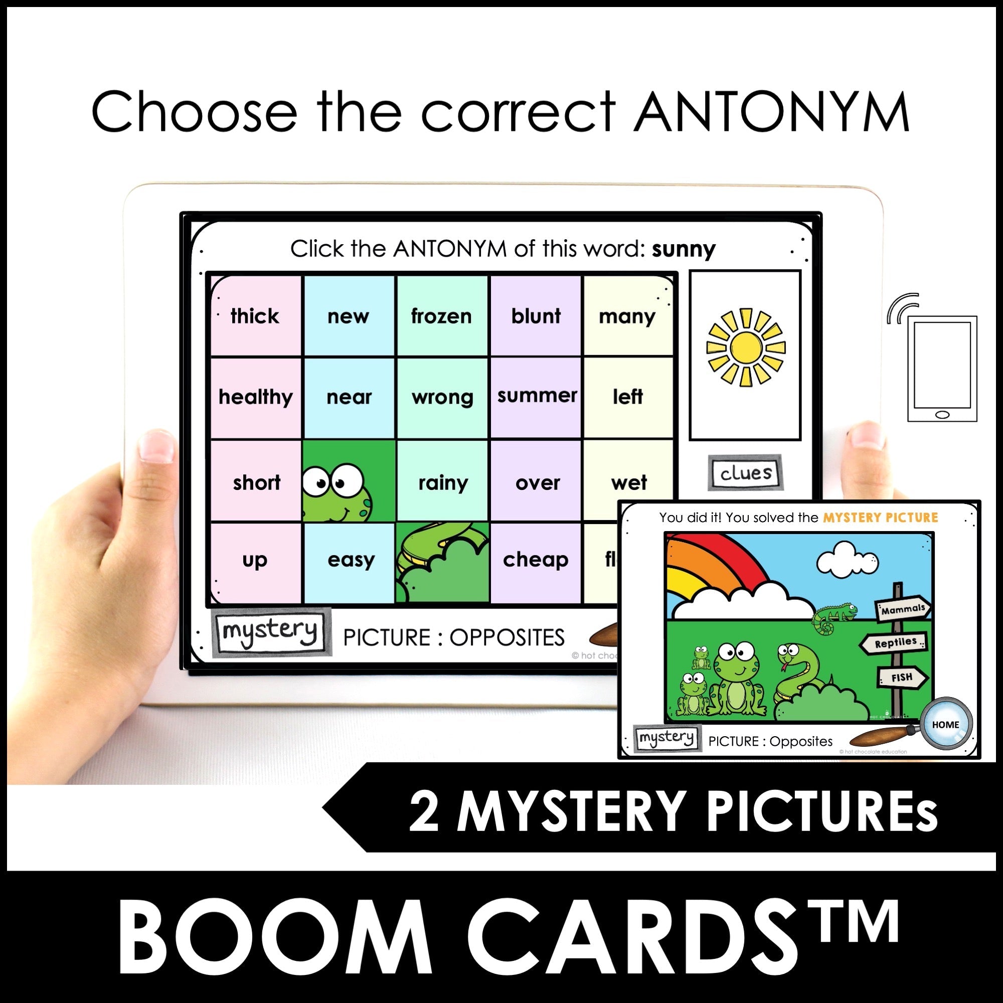 Antonyms - Matching | Opposite Words Mystery Picture Boom Cards™ Set 2 - Hot Chocolate Teachables