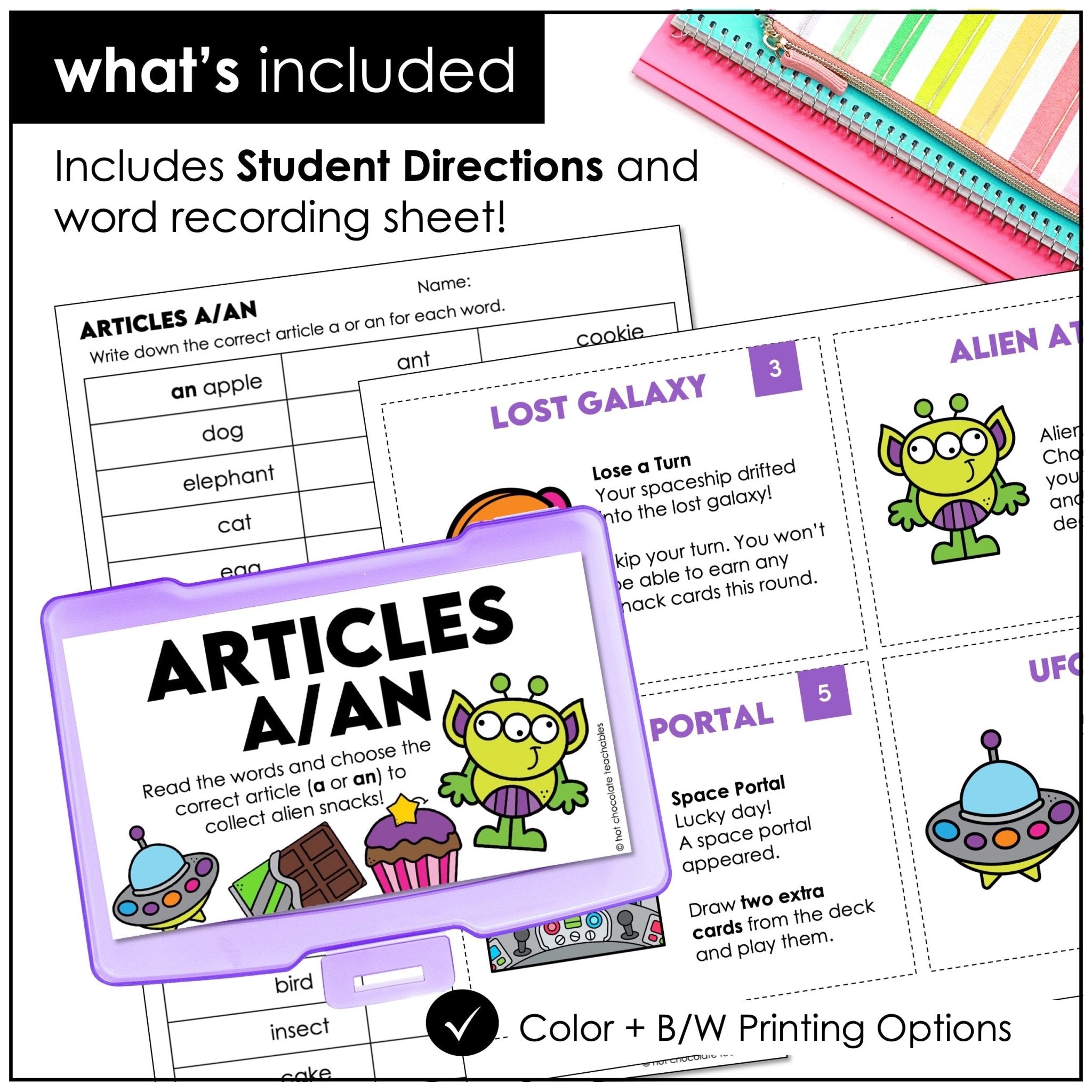 Articles A / An Card Game – ESL Indefinite Articles Grammar Practice - Hot Chocolate Teachables