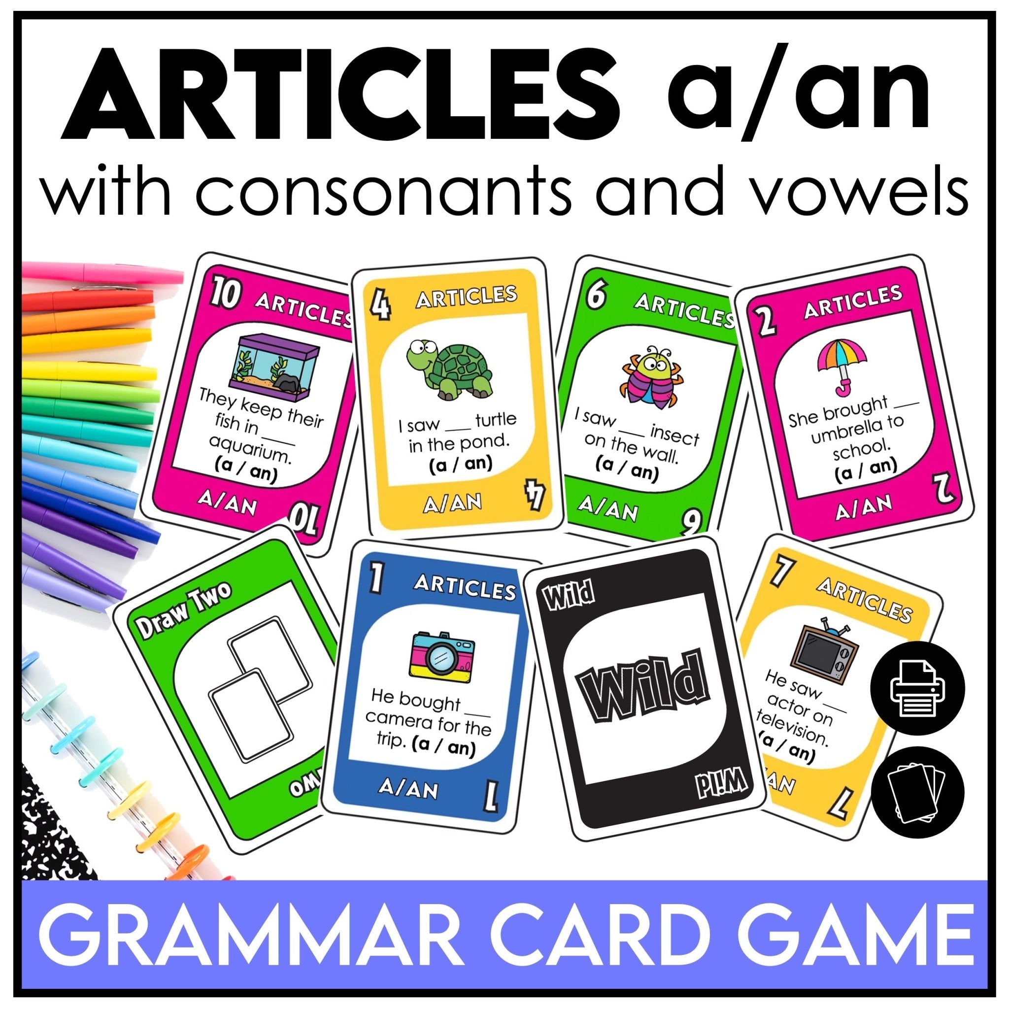 Articles A / An Card Game – Indefinite Articles Grammar Practice (ESL) - Hot Chocolate Teachables