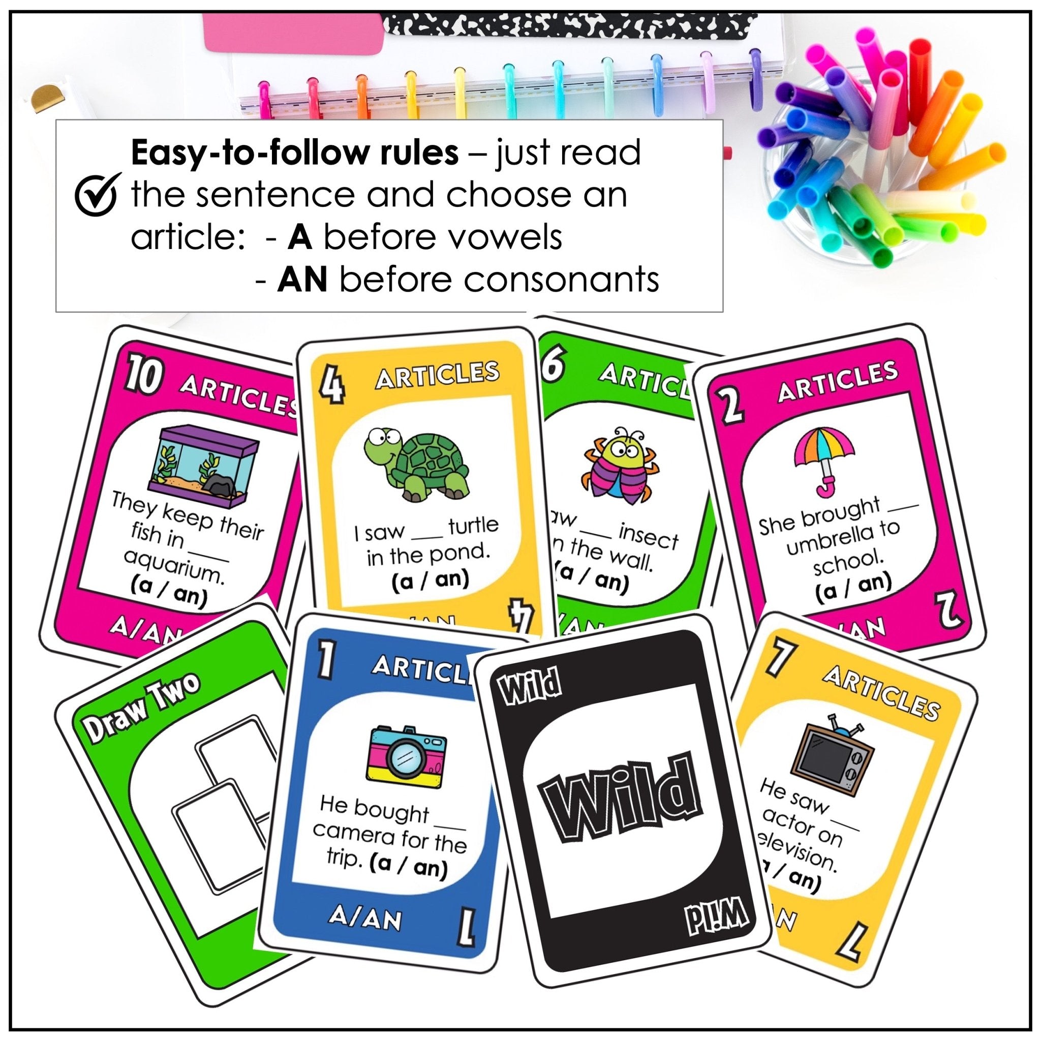 Articles A / An Card Game – Indefinite Articles Grammar Practice (ESL) - Hot Chocolate Teachables