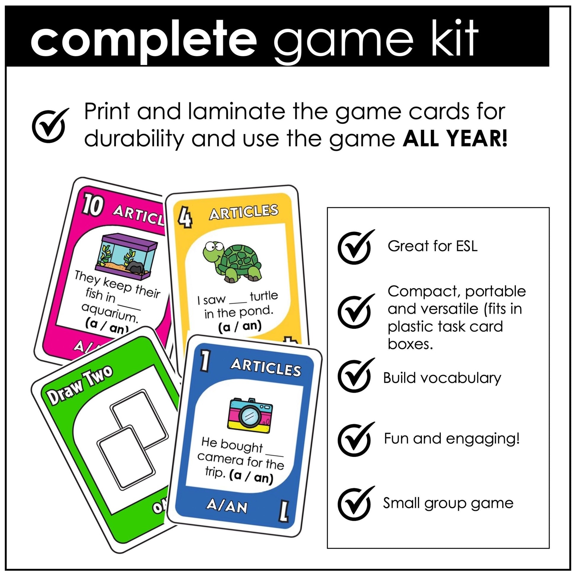 Articles A / An Card Game – Indefinite Articles Grammar Practice (ESL) - Hot Chocolate Teachables