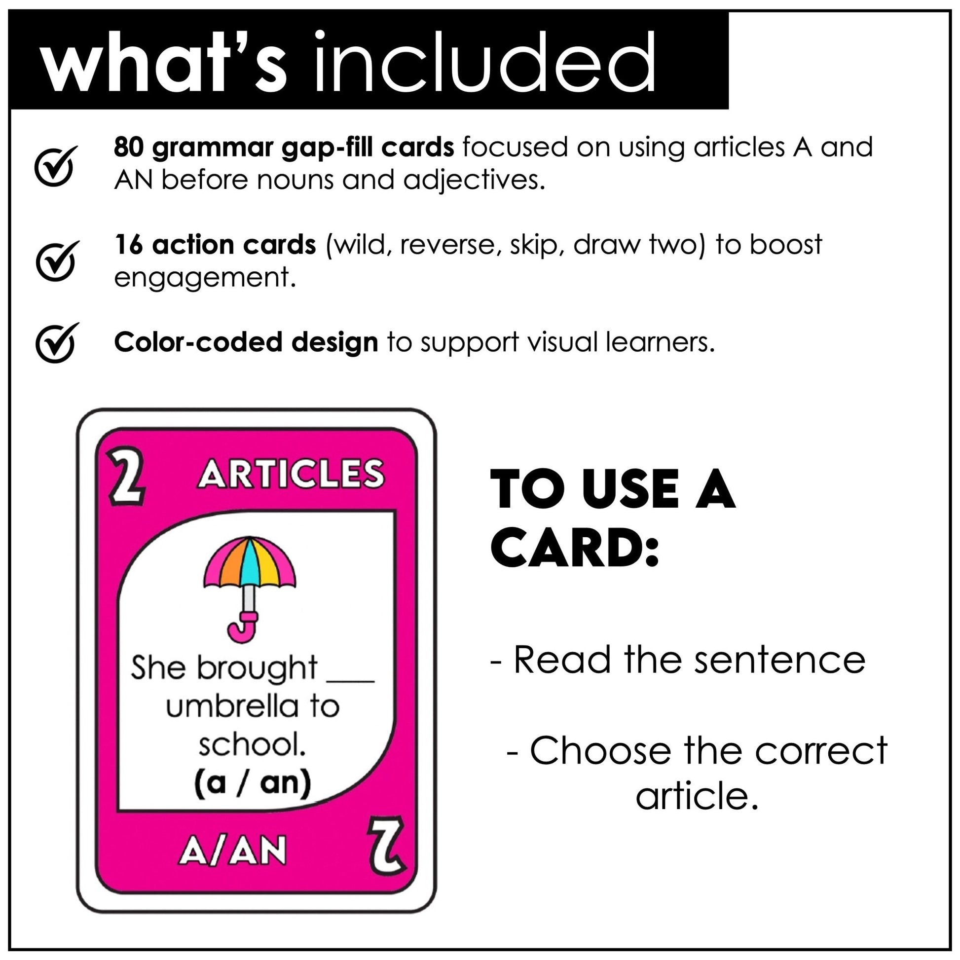 Articles A / An Card Game – Indefinite Articles Grammar Practice (ESL) - Hot Chocolate Teachables