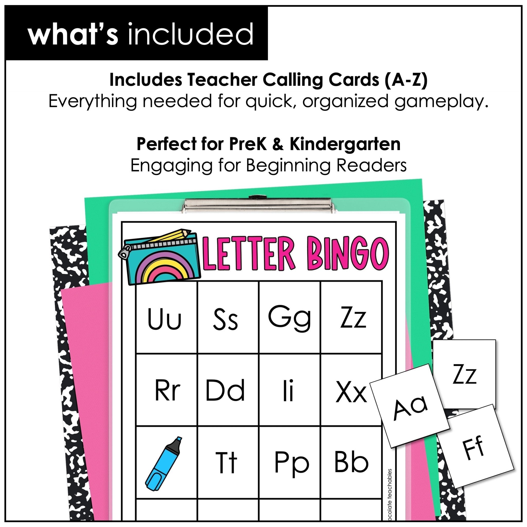Back To School - Alphabet Letter Bingo Game for Uppercase & Lowercase Practice - Hot Chocolate Teachables