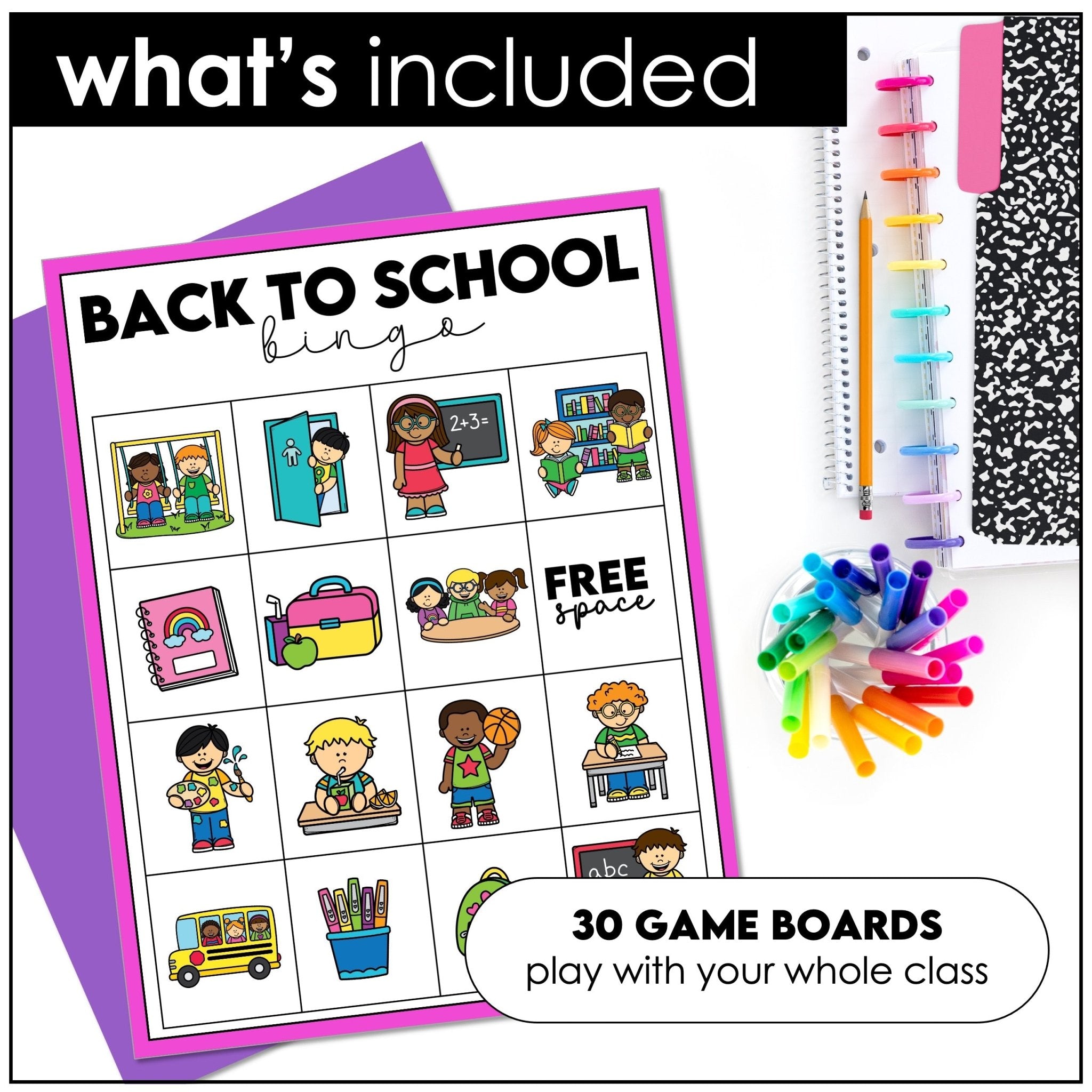 Back to School Bingo Game – Classroom Vocabulary & School Supplies (ESL/ELL) - Hot Chocolate Teachables