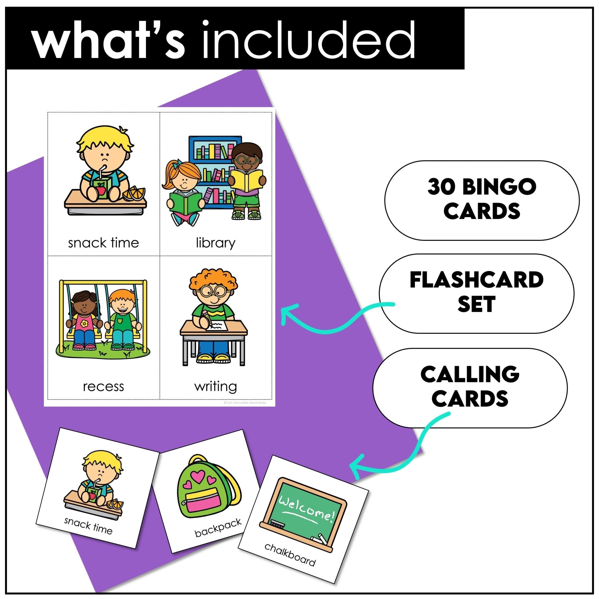 Back to School Bingo Game – Classroom Vocabulary & School Supplies (ESL/ELL) - Hot Chocolate Teachables