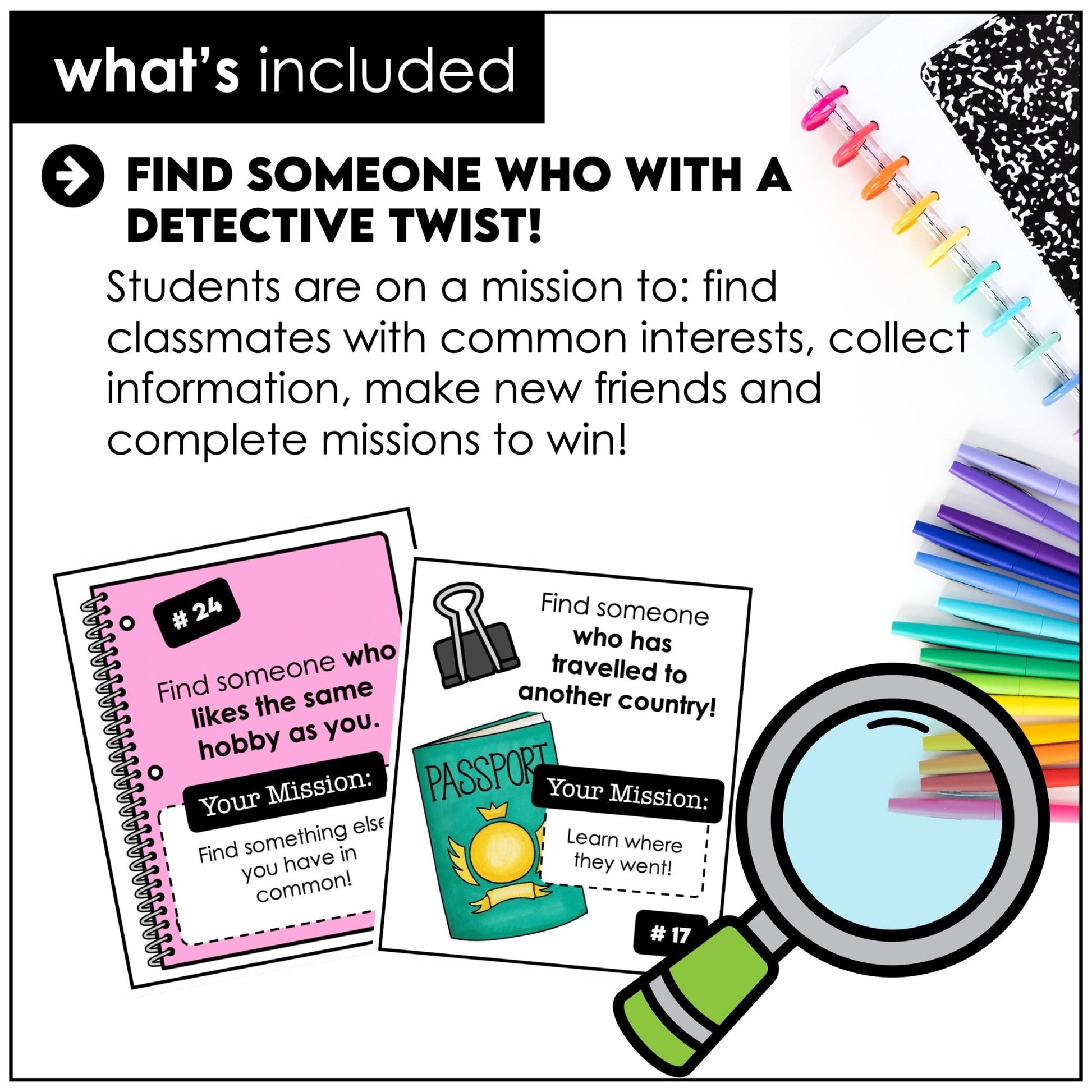 Back to School Icebreaker Activity – Social Scavenger Hunt & Find Someone Who Game - Hot Chocolate Teachables